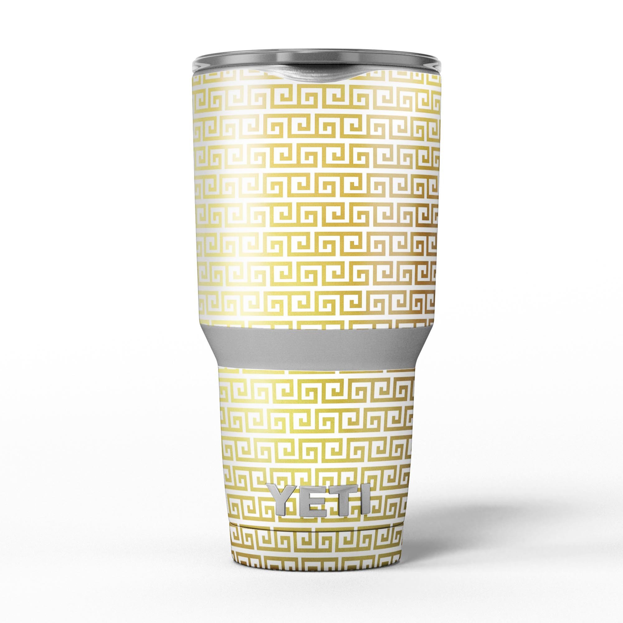 Golden Greek Pattern Skin Decal Vinyl Wrap Kit for Yeti Cooler, showcasing intricate design and premium quality.