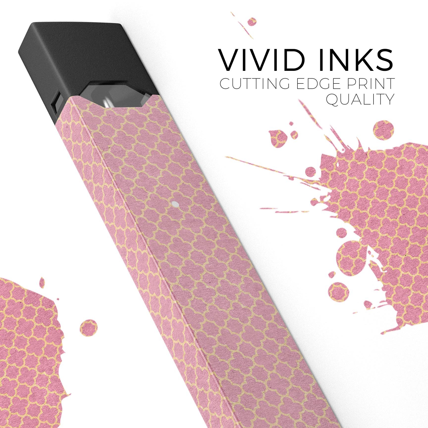Golden Moroccan Over Pink skin-wrap sticker for JUUL vaping device, featuring intricate design and vibrant colors.
