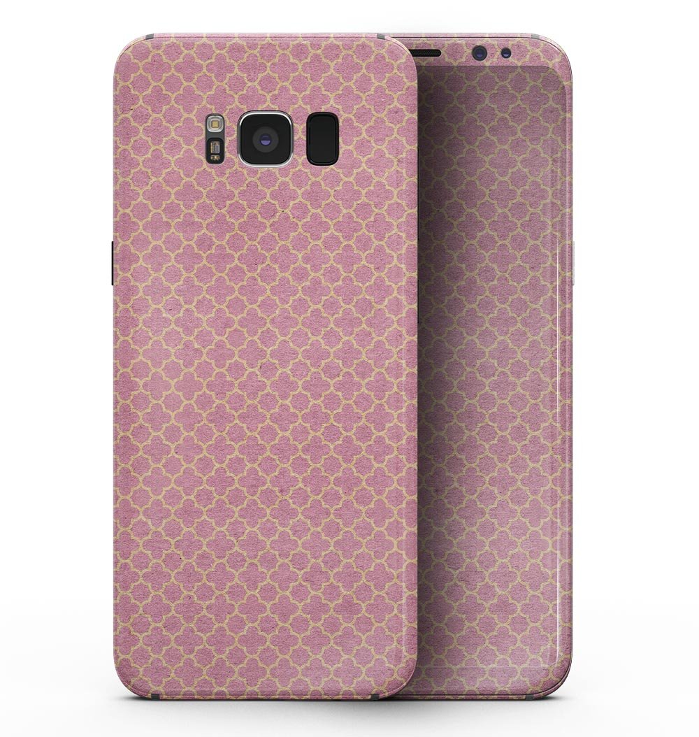 Golden Moroccan Over Pink skin kit for Samsung Galaxy S8, showcasing vibrant design and premium vinyl material.