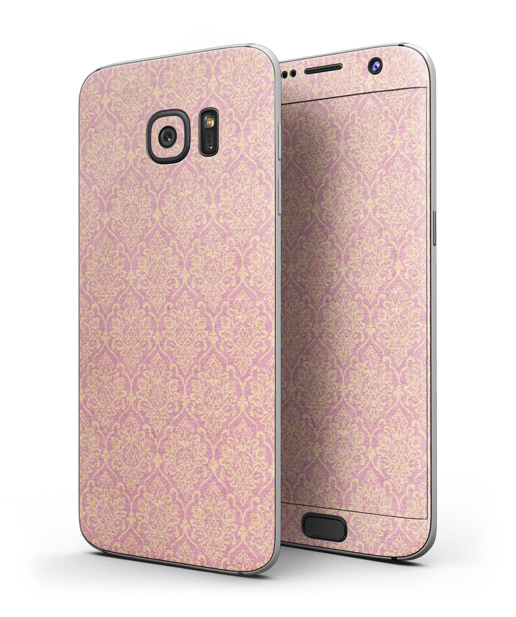 Golden Pattern Of Royalty skin kit for Samsung Galaxy S7 and S7 Edge, showcasing a stylish design with premium vinyl material.