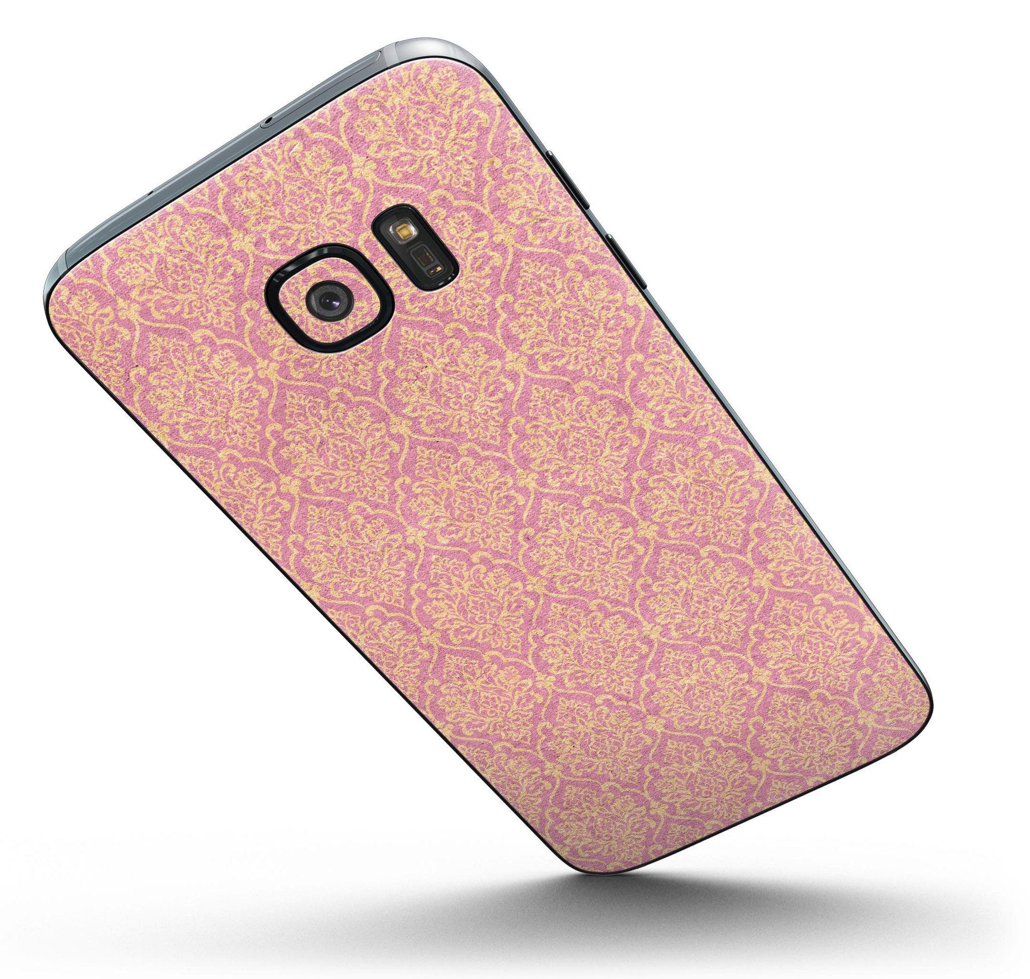 Golden Pattern Of Royalty skin kit for Samsung Galaxy S7 and S7 Edge, showcasing a stylish design with premium vinyl material.