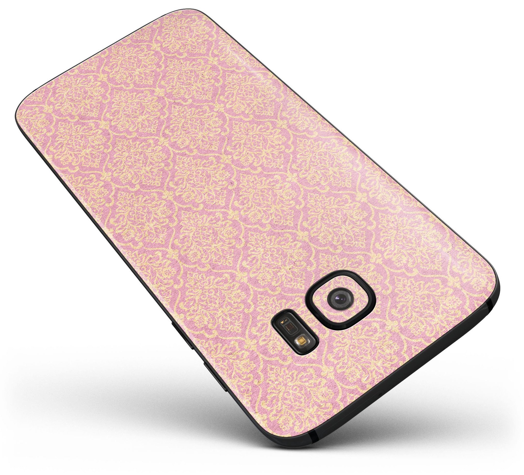 Golden Pattern Of Royalty skin kit for Samsung Galaxy S7 and S7 Edge, showcasing a stylish design with premium vinyl material.