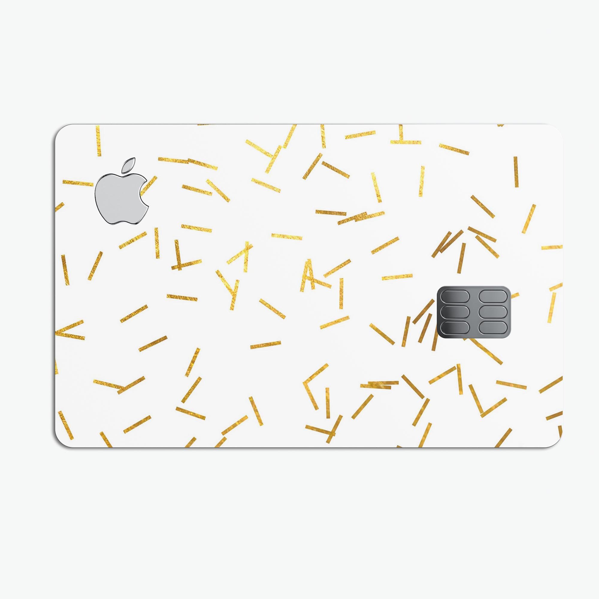 Golden Scattered Candy Sticks skin kit for Apple Card, showcasing vibrant colors and premium vinyl material.