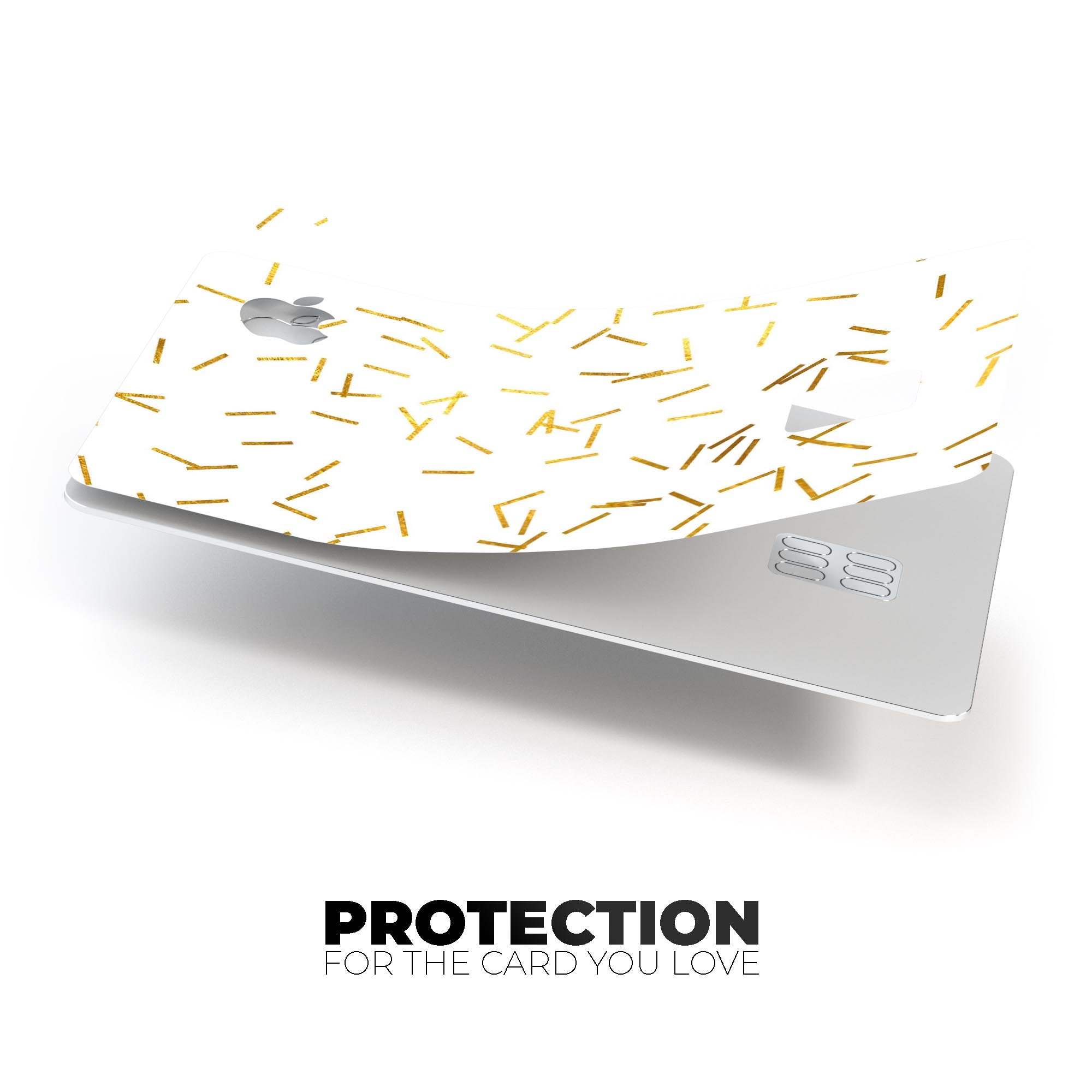 Golden Scattered Candy Sticks skin kit for Apple Card, showcasing vibrant colors and premium vinyl material.