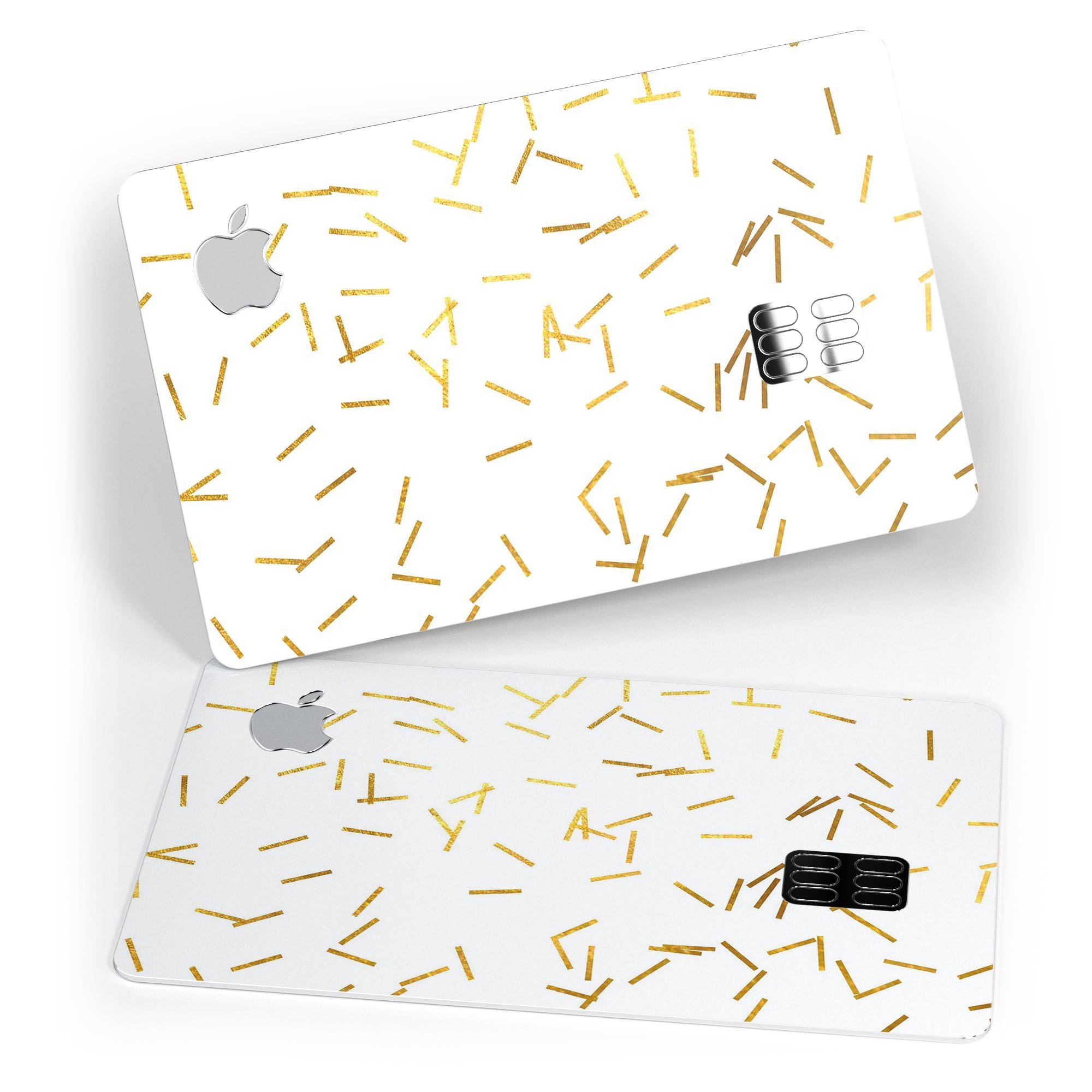 Golden Scattered Candy Sticks skin kit for Apple Card, showcasing vibrant colors and premium vinyl material.