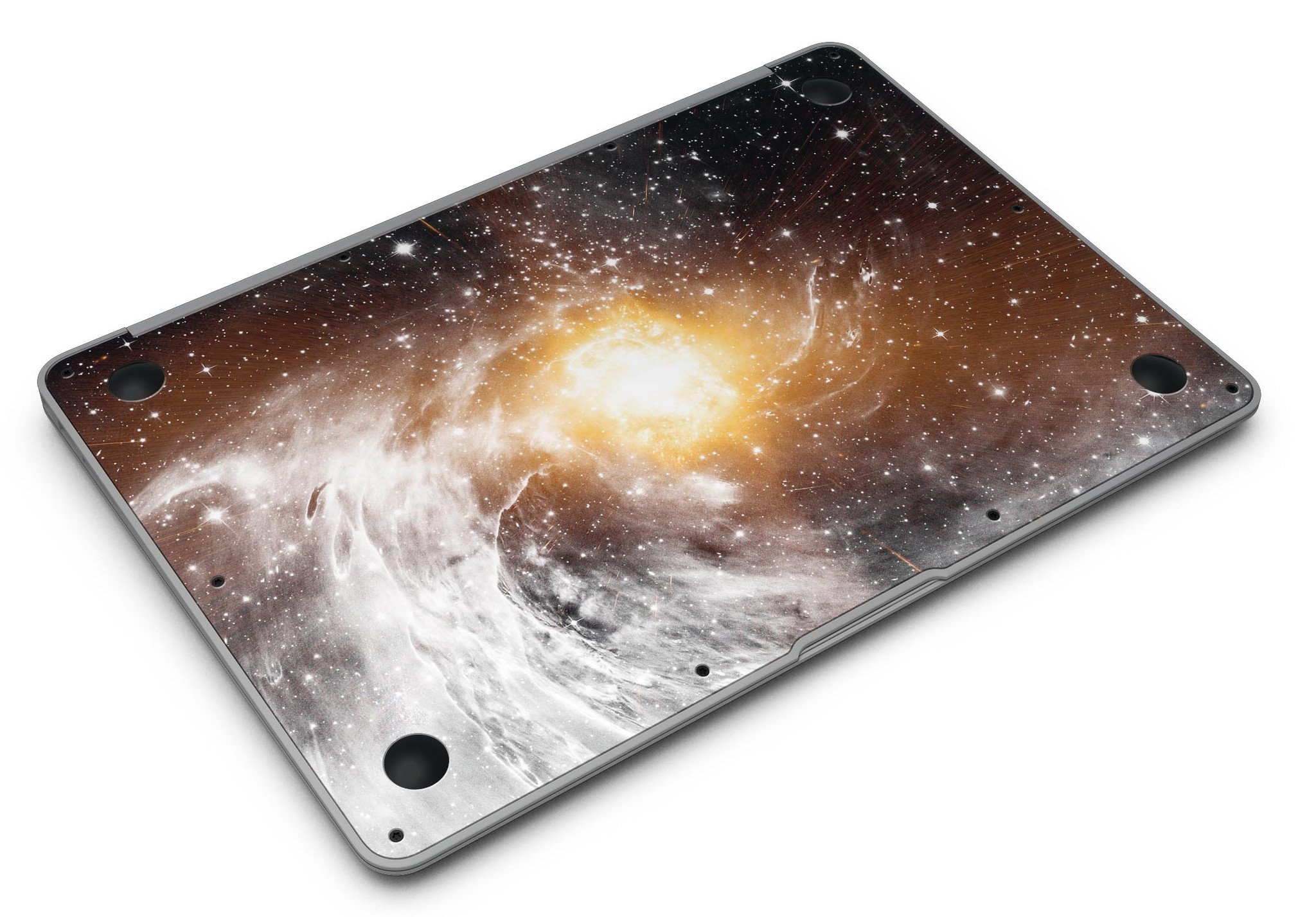 Golden Space Swirl MacBook Air Skin Kit showcasing a vibrant swirl design on premium vinyl material.