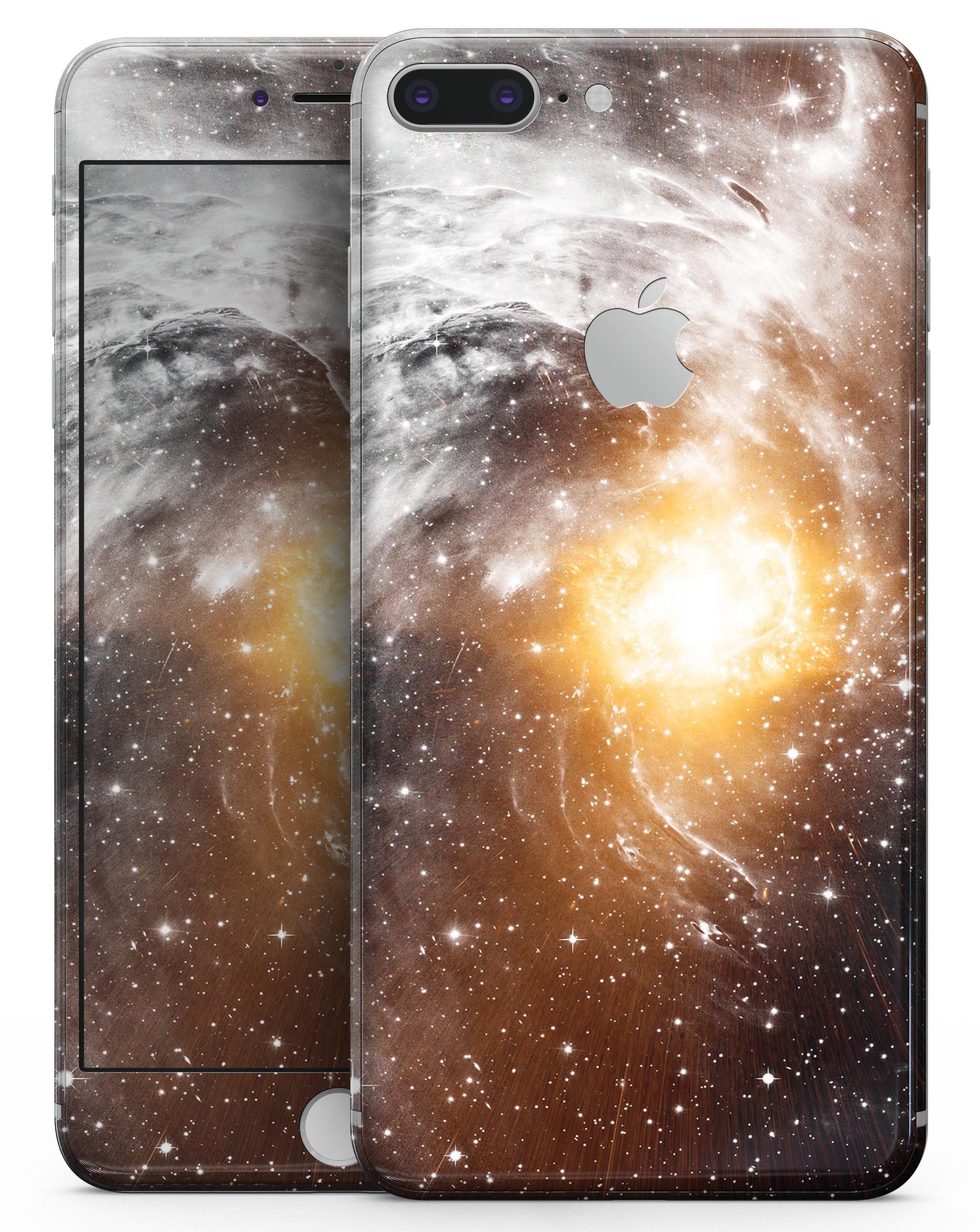 Golden Space Swirl skin for iPhone 8 and 8 Plus, showcasing a vibrant and stylish design that enhances the device's appearance.