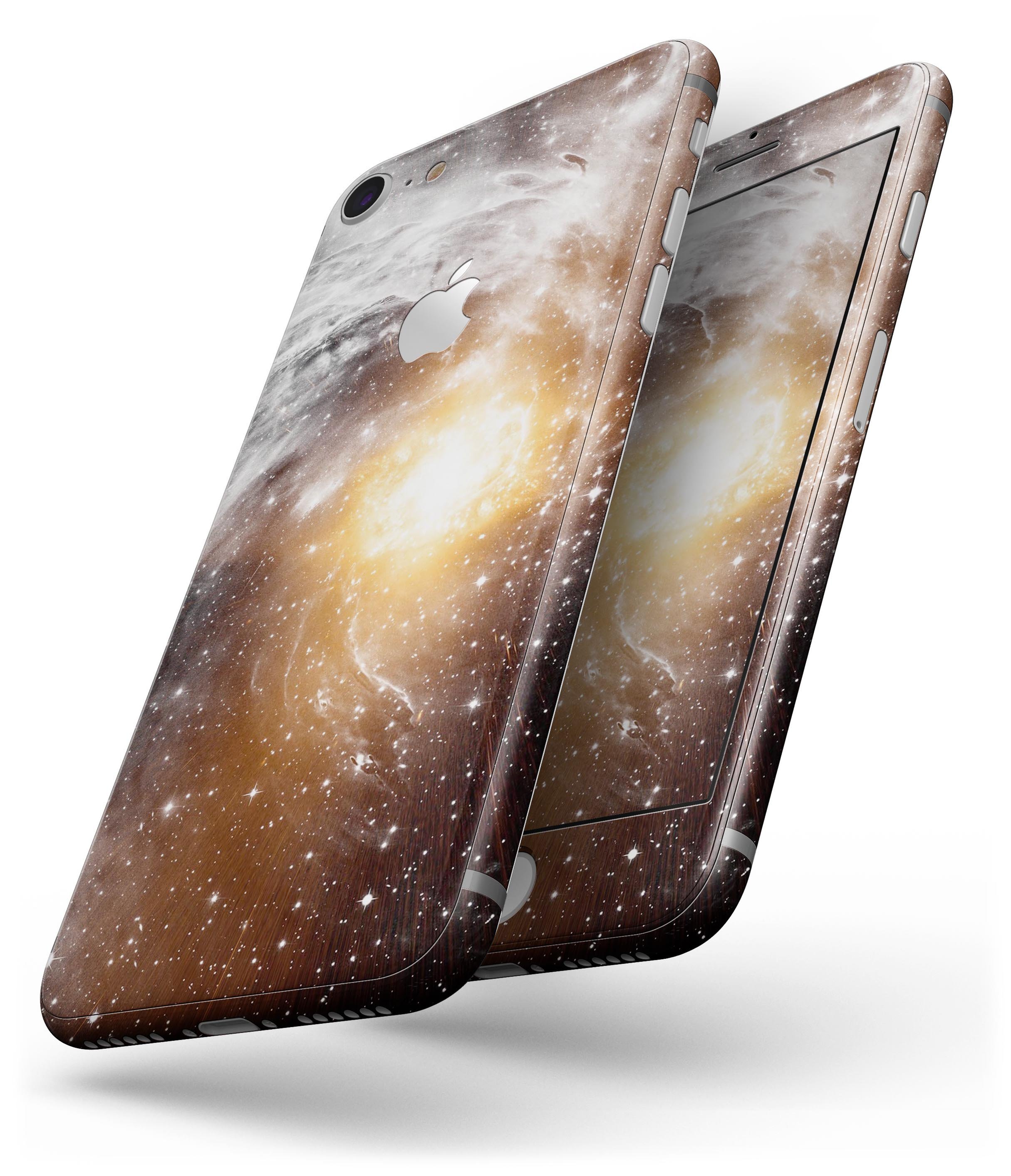 Golden Space Swirl skin for iPhone 8 and 8 Plus, showcasing a vibrant and stylish design that enhances the device's appearance.