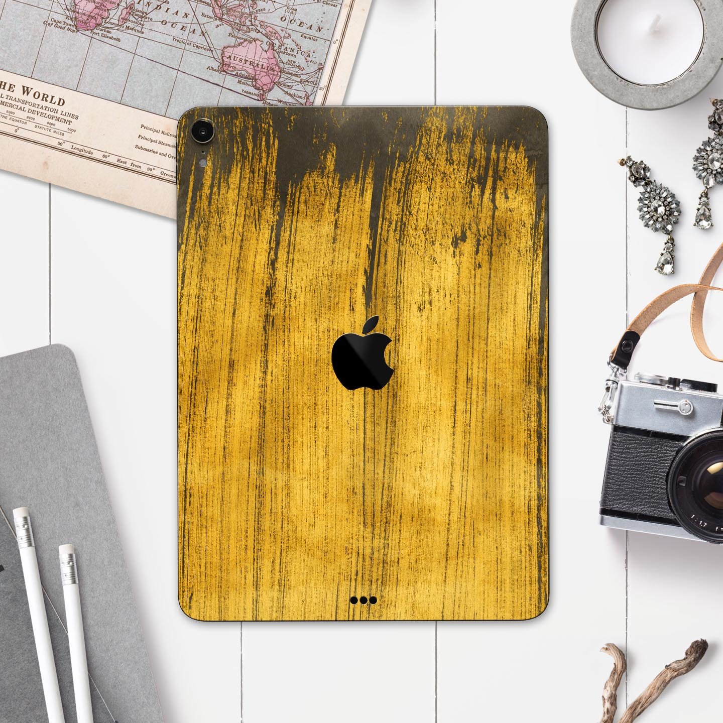Golden Wheat Lines full body skin decal for Apple iPad Pro, showcasing a stylish design with premium 3M materials.