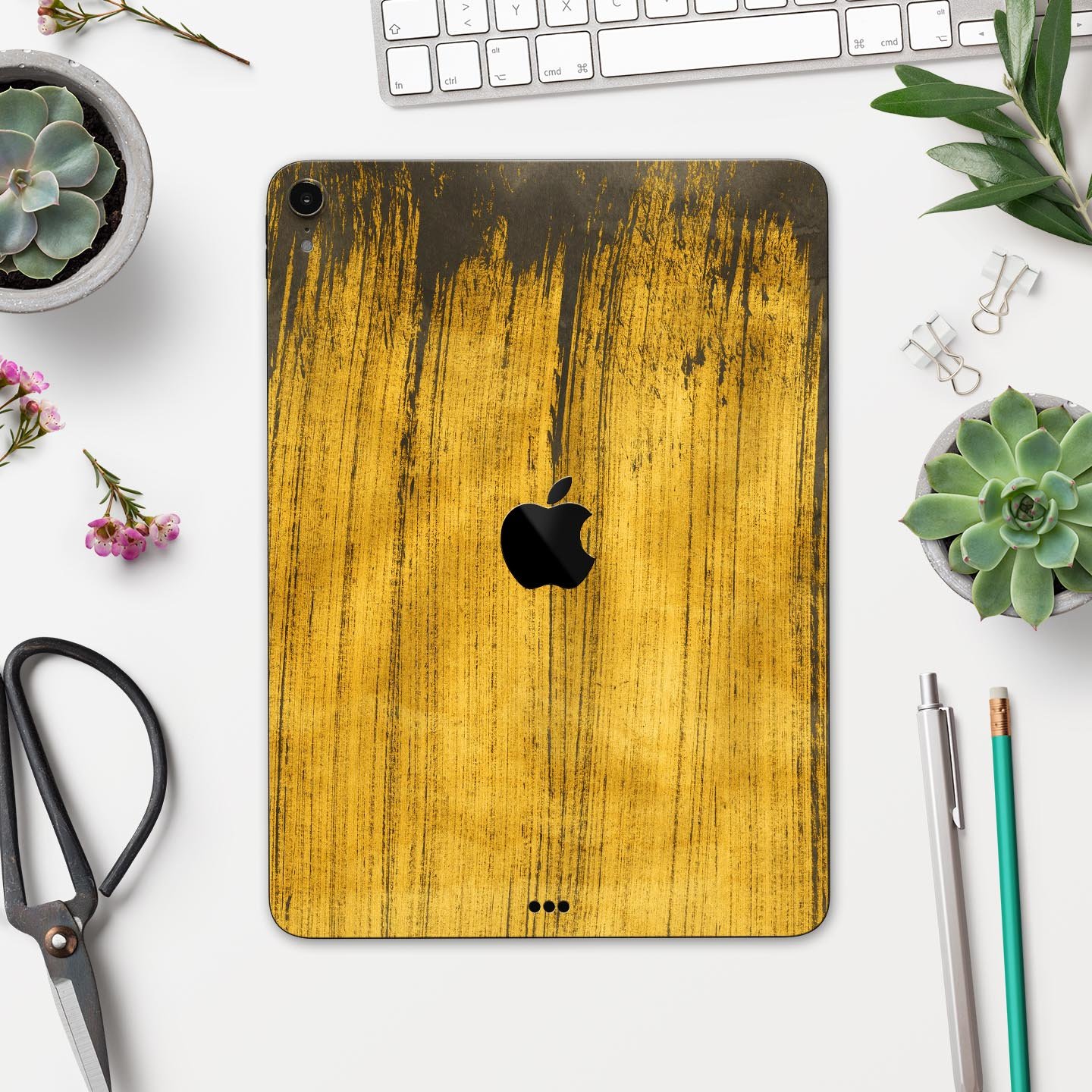 Golden Wheat Lines full body skin decal for Apple iPad Pro, showcasing a stylish design with premium 3M materials.