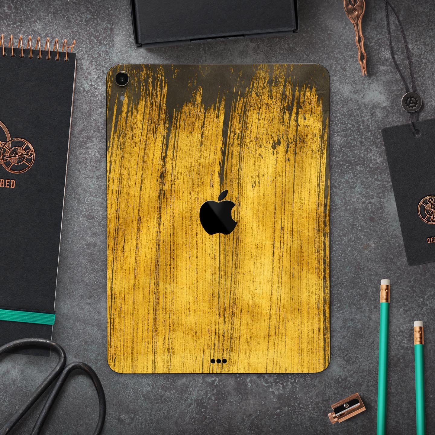 Golden Wheat Lines full body skin decal for Apple iPad Pro, showcasing a stylish design with premium 3M materials.