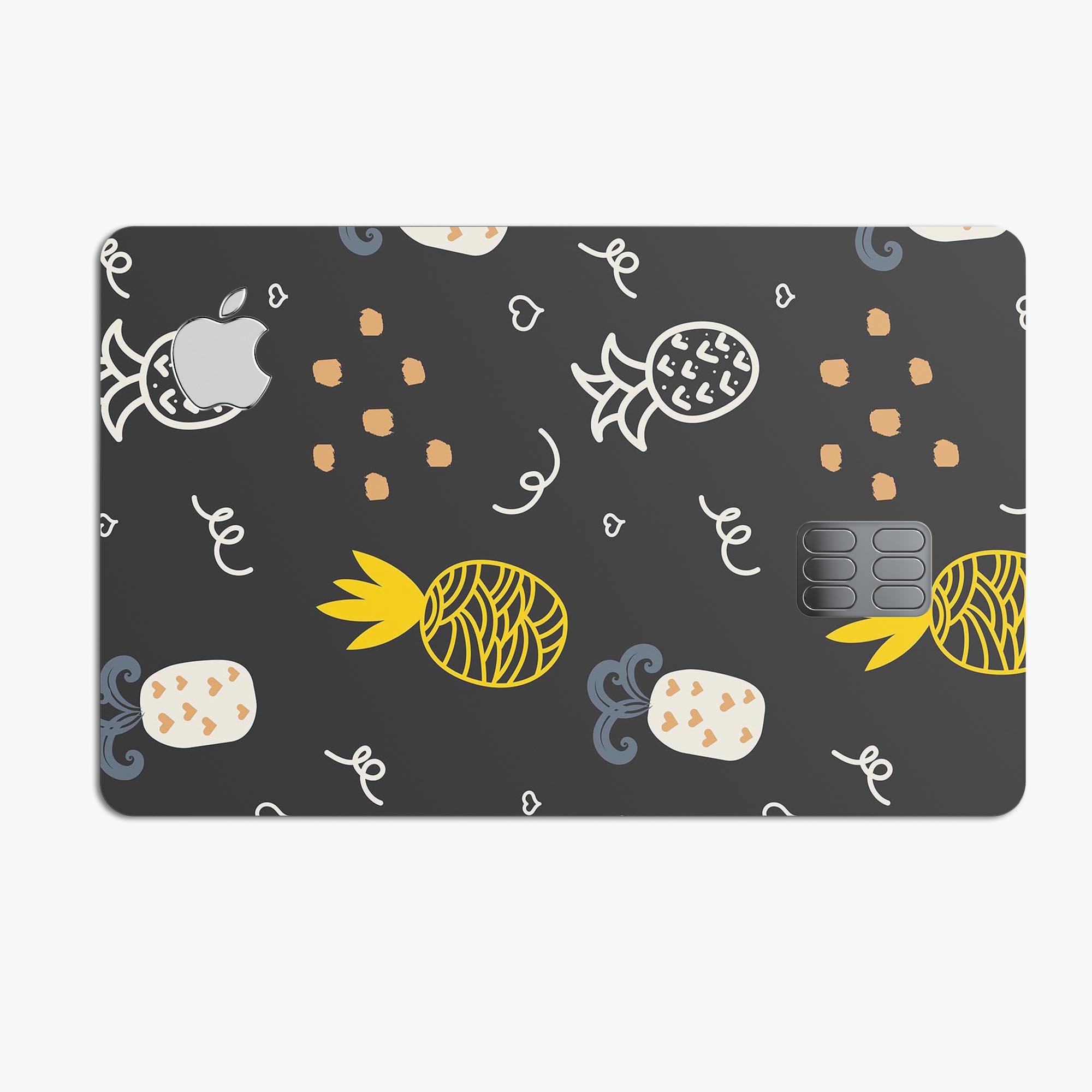 Golden Yellow Pineapple decal skin for Apple Card, featuring a vibrant pineapple design on a black background.