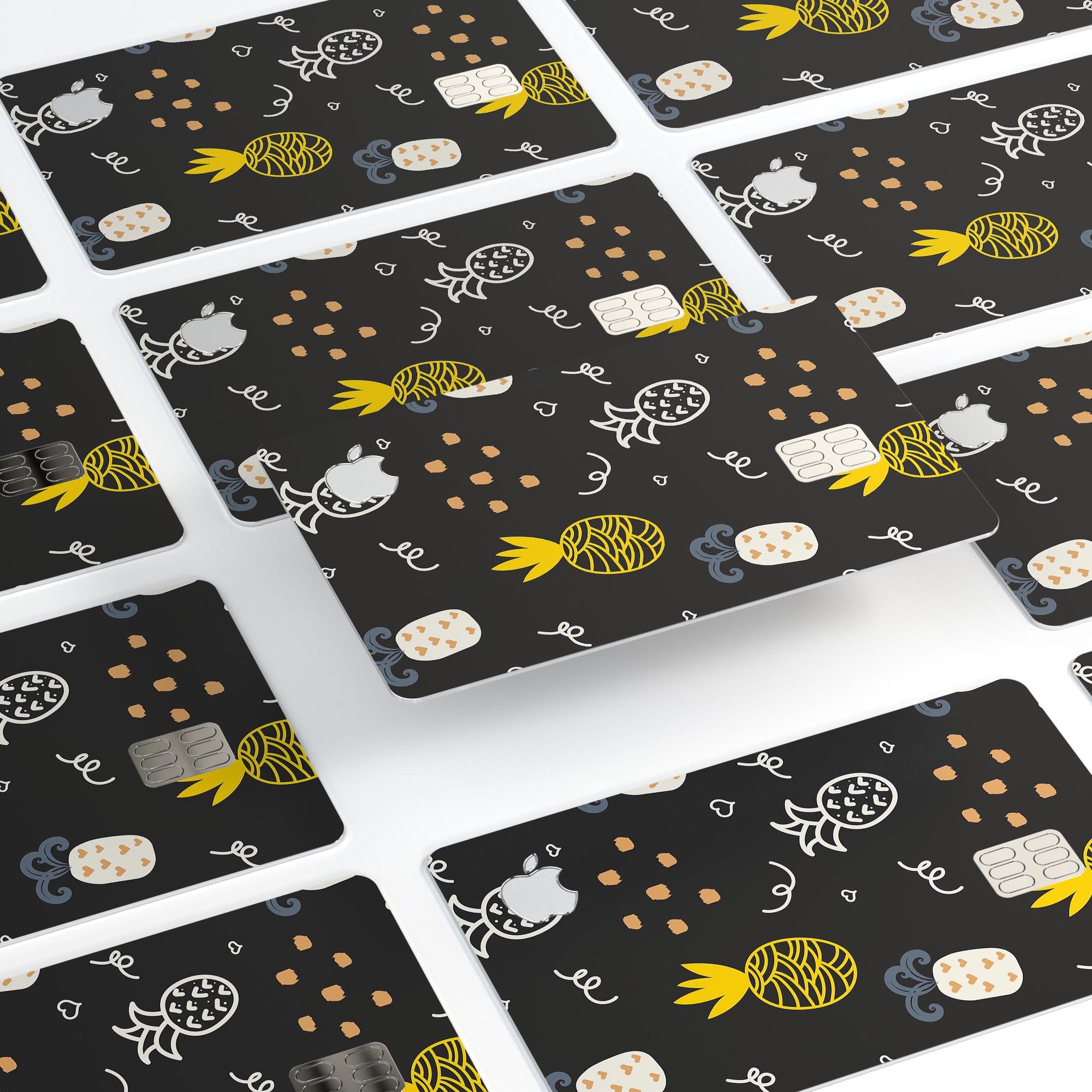 Golden Yellow Pineapple decal skin for Apple Card, featuring a vibrant pineapple design on a black background.