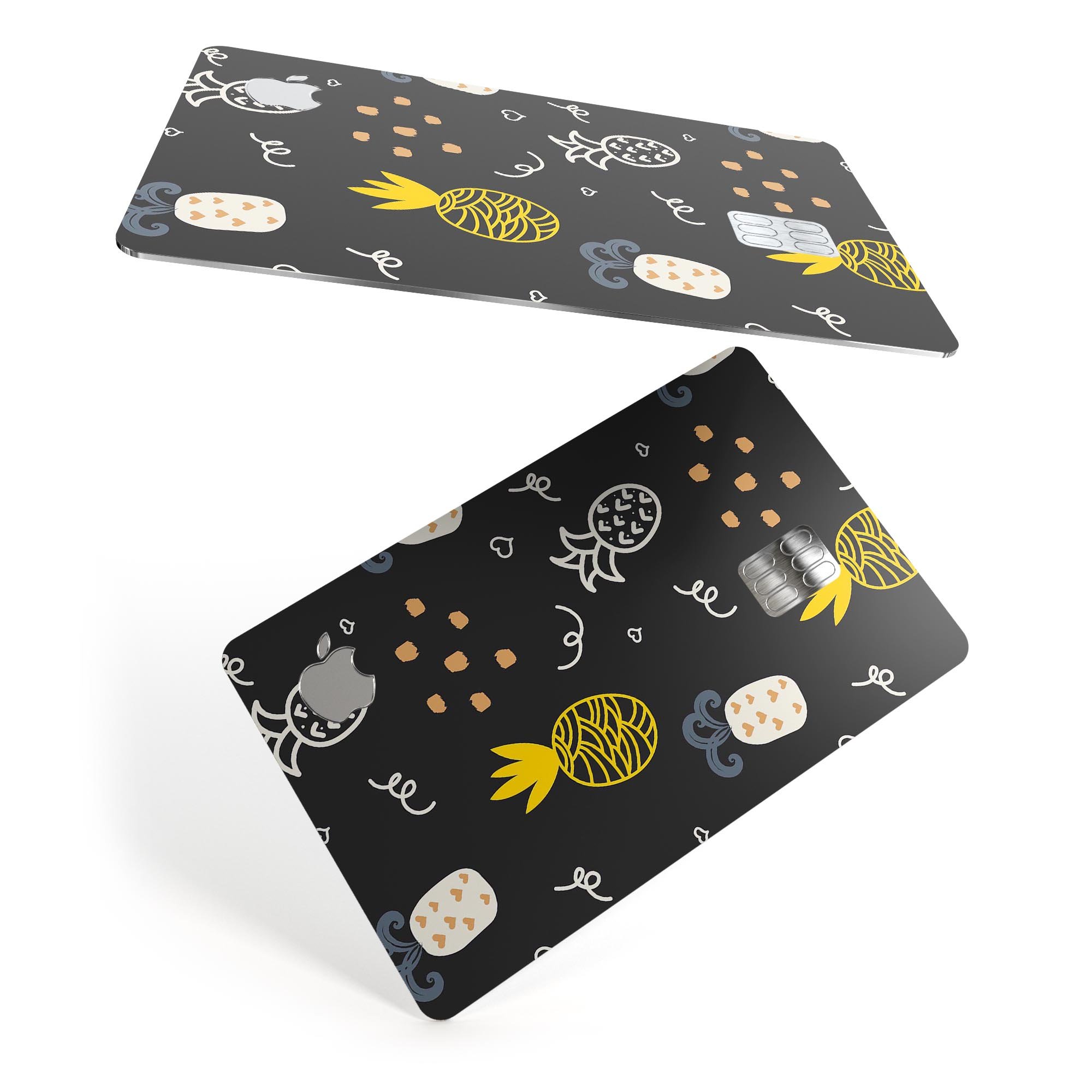 Golden Yellow Pineapple decal skin for Apple Card, featuring a vibrant pineapple design on a black background.