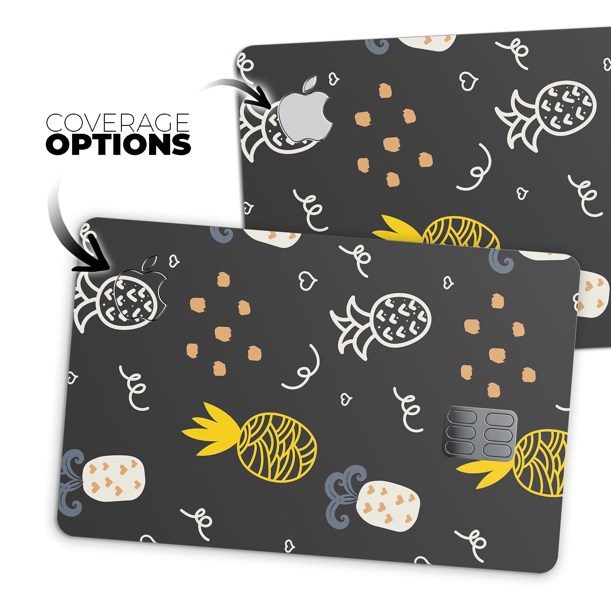 Golden Yellow Pineapple decal skin for Apple Card, featuring a vibrant pineapple design on a black background.