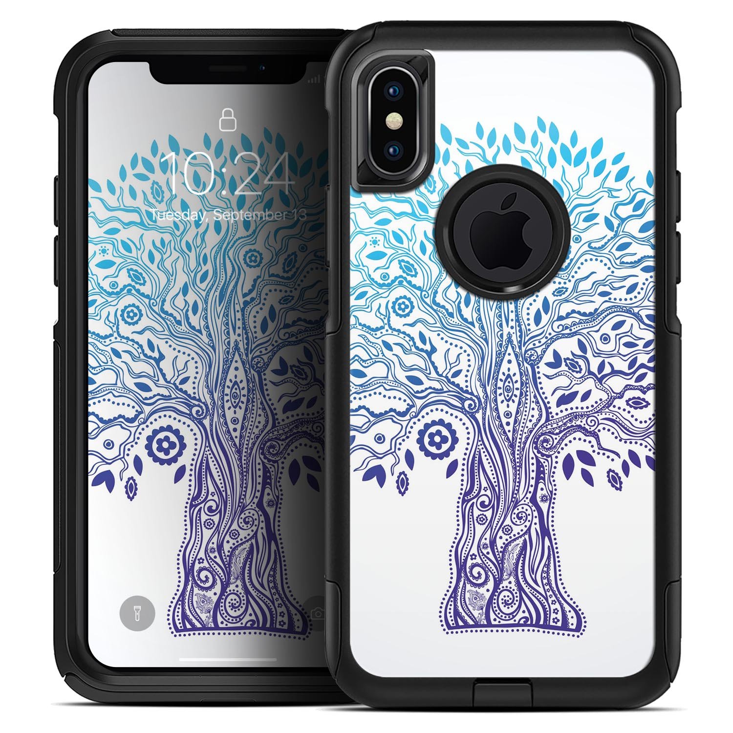 Gradiated Tree of Life Skin Kit for iPhone OtterBox Cases, featuring vibrant colors and intricate design on a sleek surface.