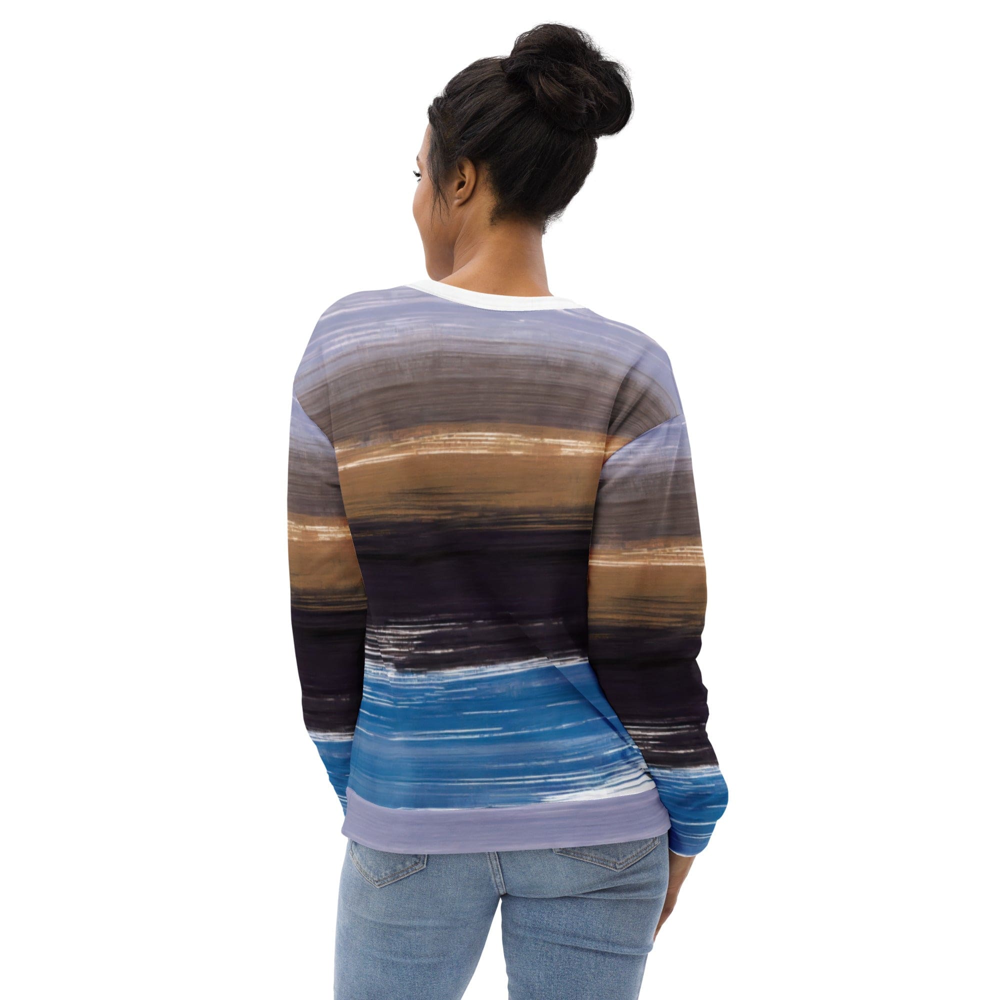 Graphic sweatshirt for women featuring a rustic purple and brown design, showcasing a stylish crew neck and front pouch pocket.