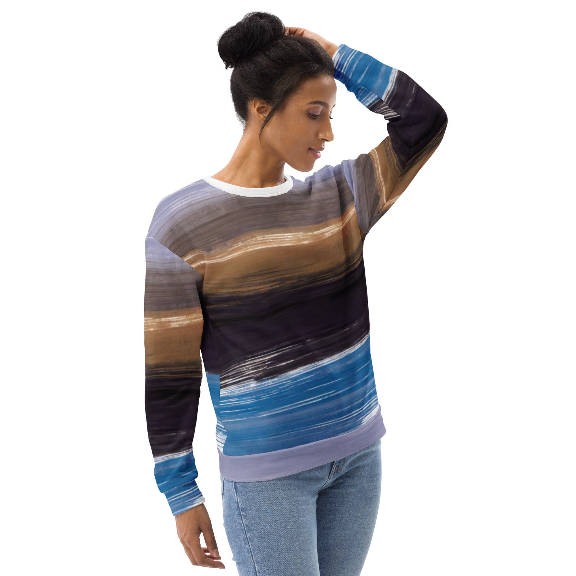 Graphic sweatshirt for women featuring a rustic purple and brown design, showcasing a stylish crew neck and front pouch pocket.