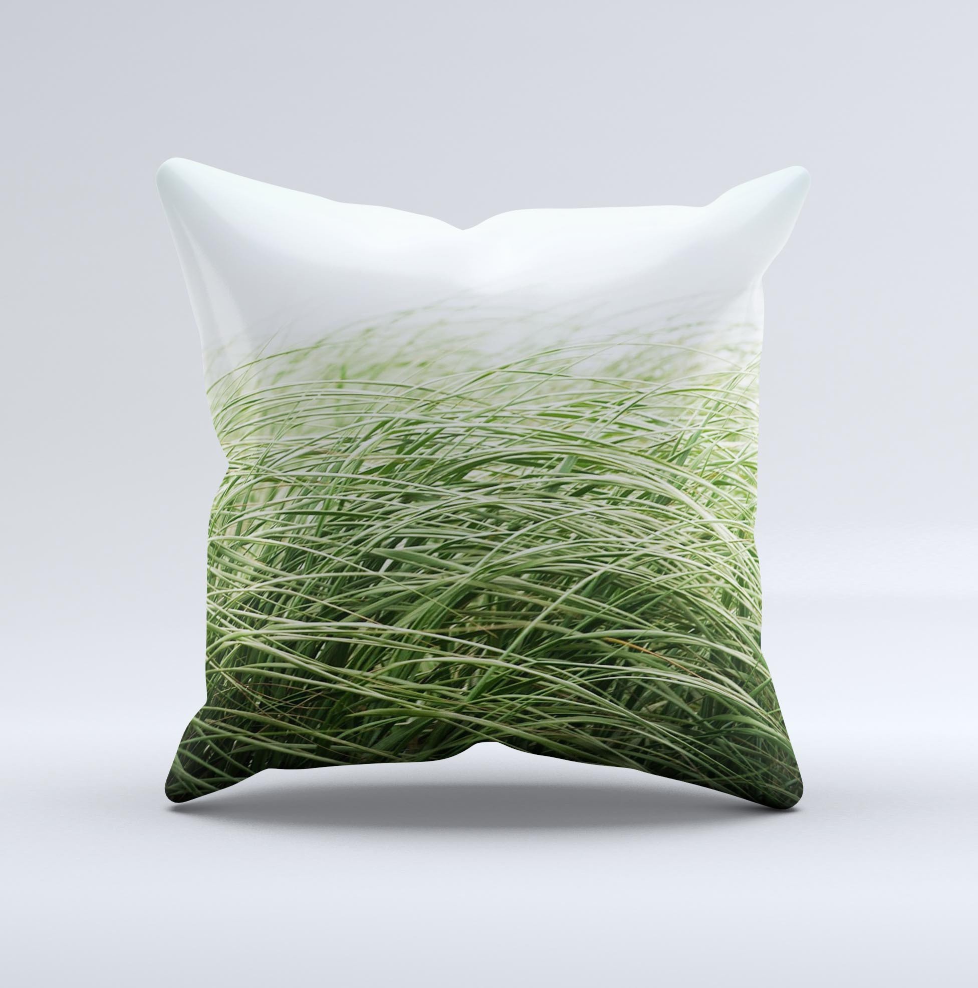 Grassy Field Ink-Fuzed Decorative Throw Pillow showcasing a unique design with high thread count fabric, handcrafted in Virginia.