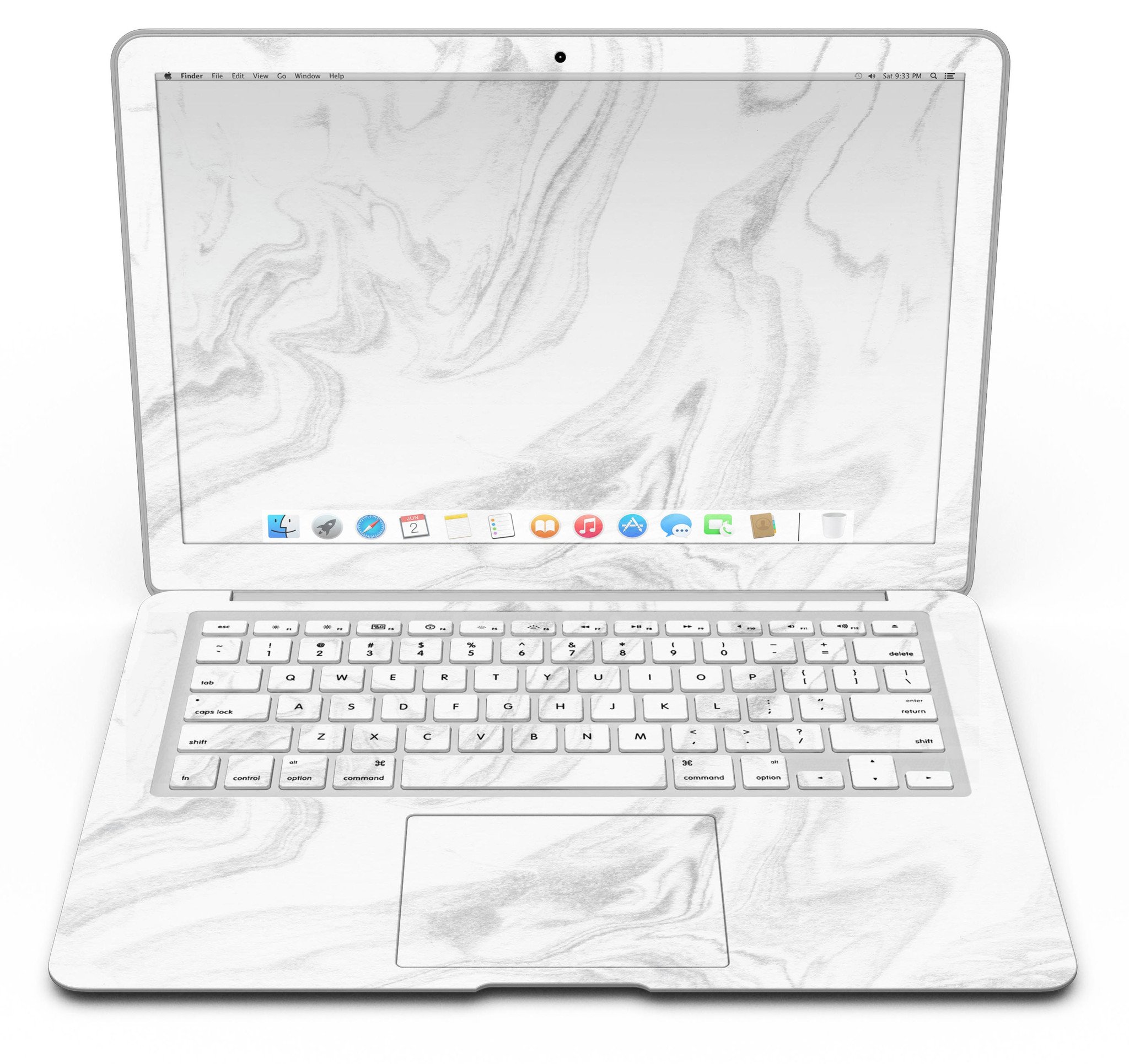 Gray 65 Textured Marble Skin Kit for MacBook Air, showcasing a stylish marble design that protects the device from scratches.