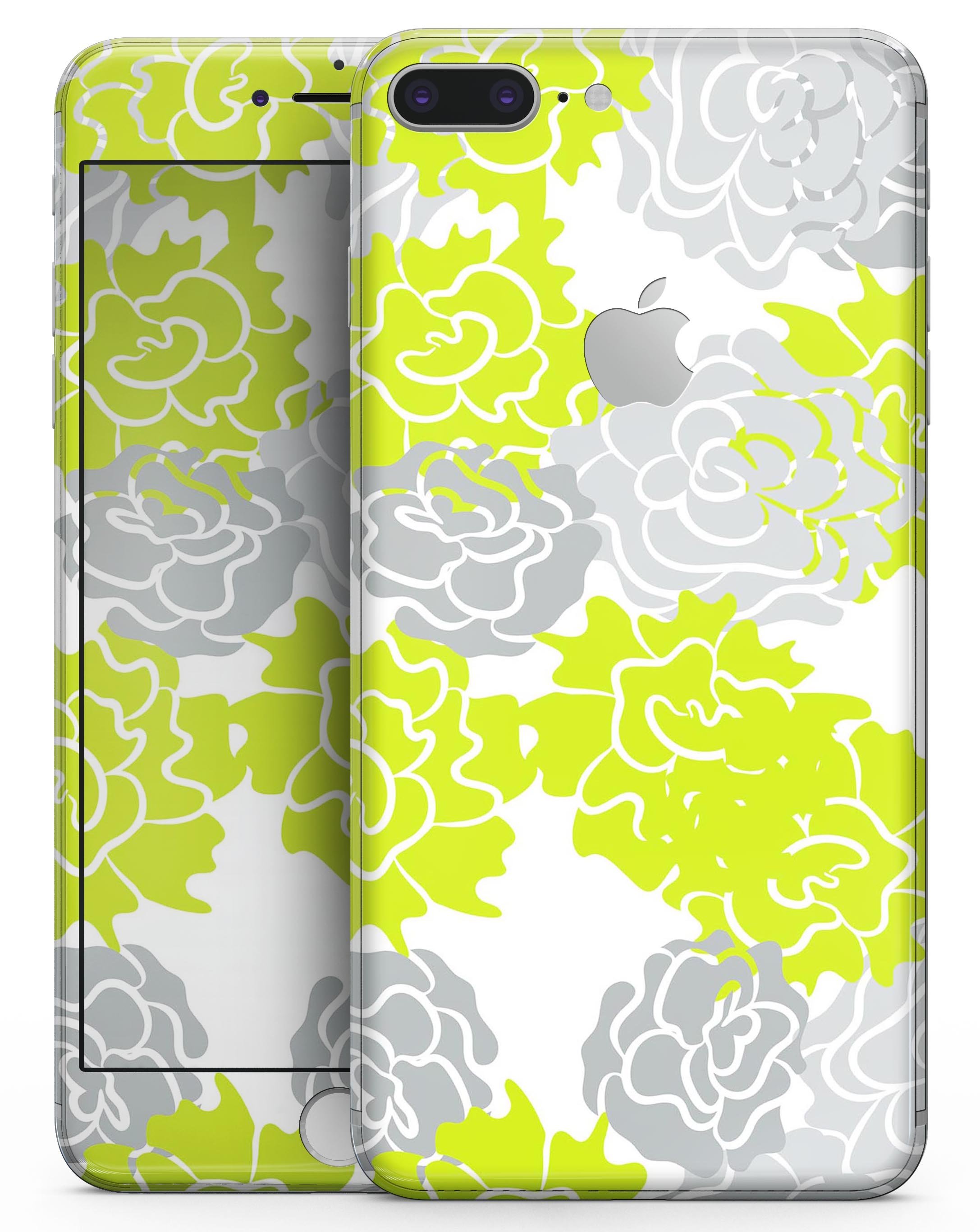 Gray and Lime Green Cartoon Roses skin for iPhone 8 and 8 Plus, showcasing vibrant floral design on a sleek device.
