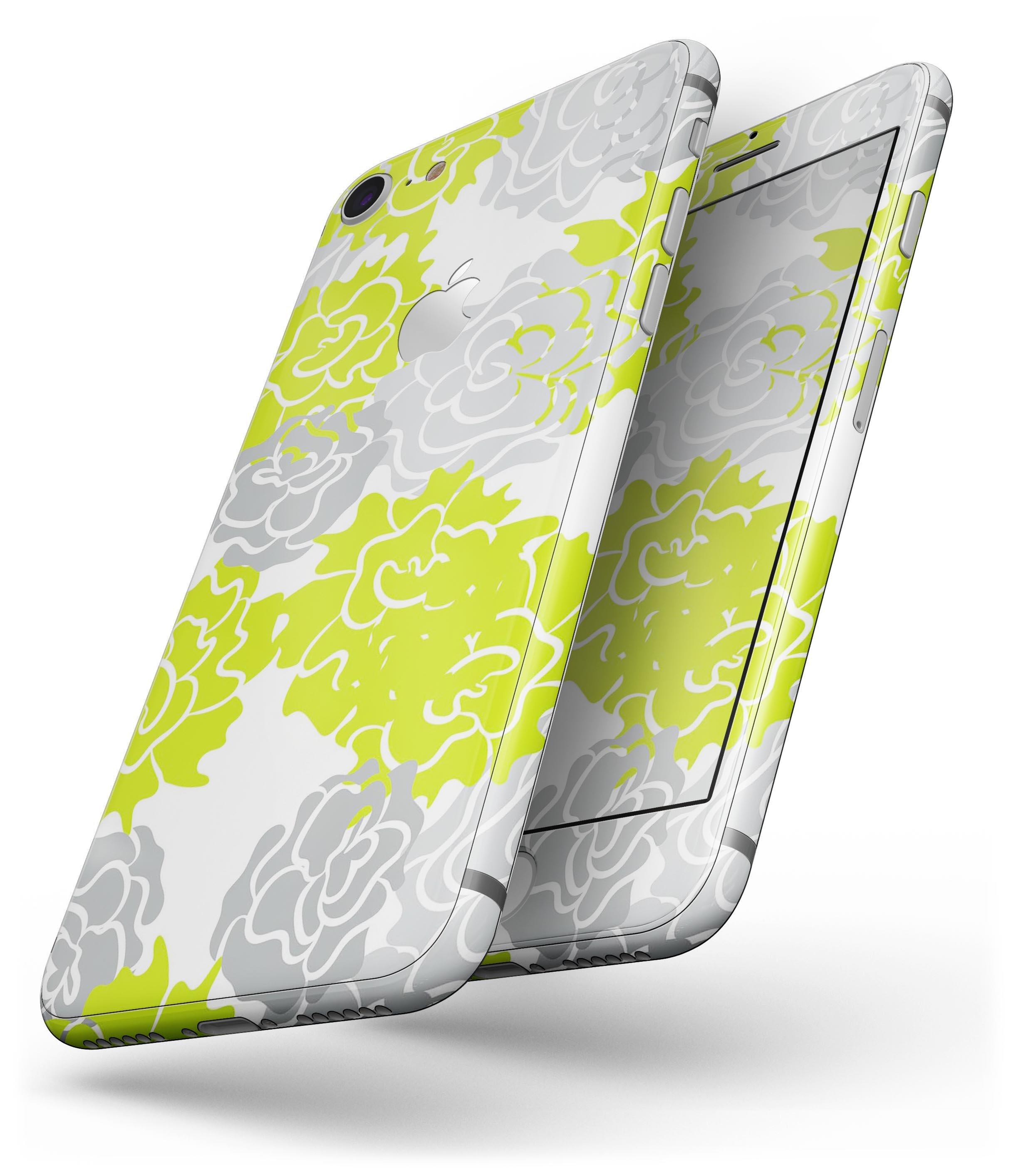 Gray and Lime Green Cartoon Roses skin for iPhone 8 and 8 Plus, showcasing vibrant floral design on a sleek device.