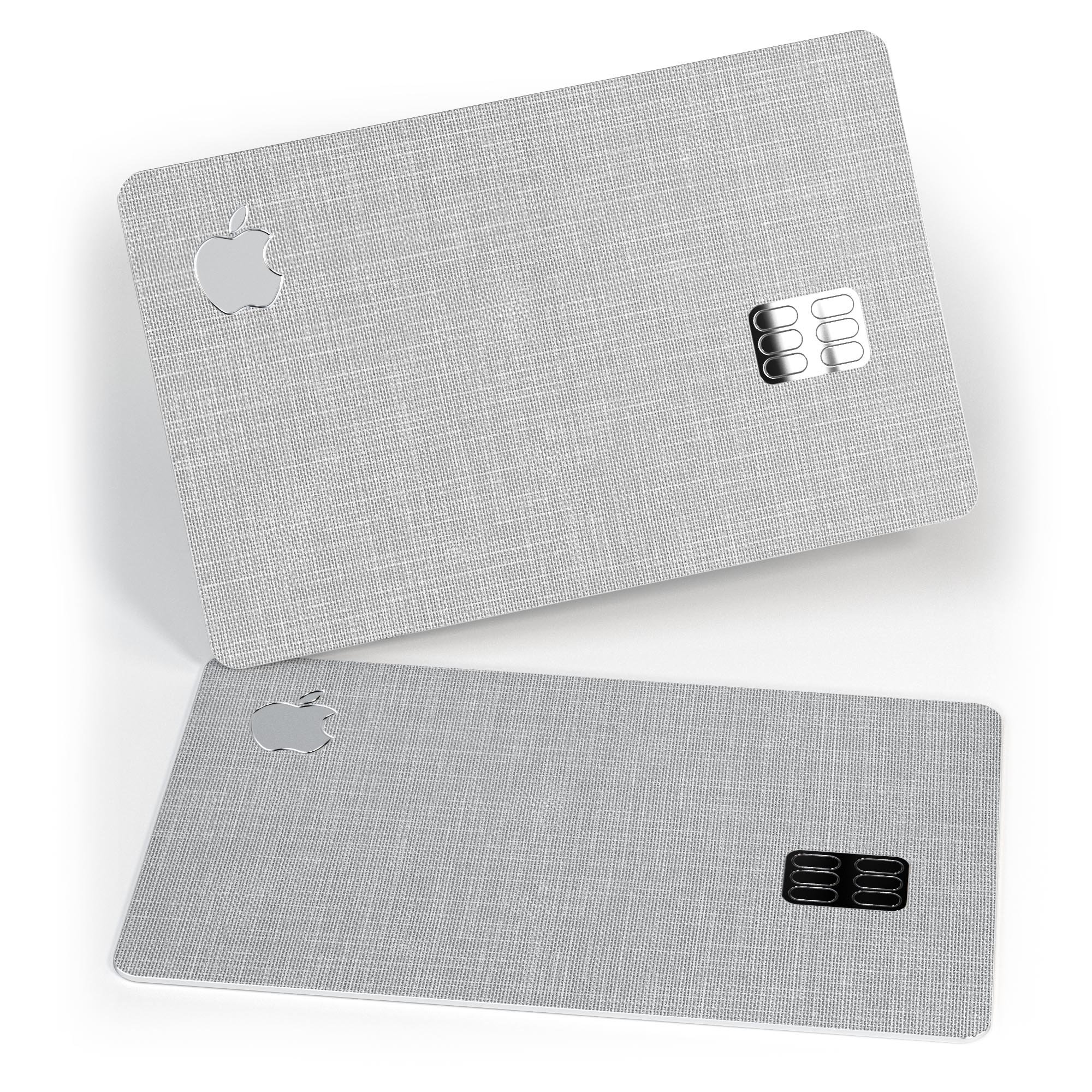 Gray and white scratched fabric skin decal for Apple Card, showcasing premium vinyl material and stylish design.