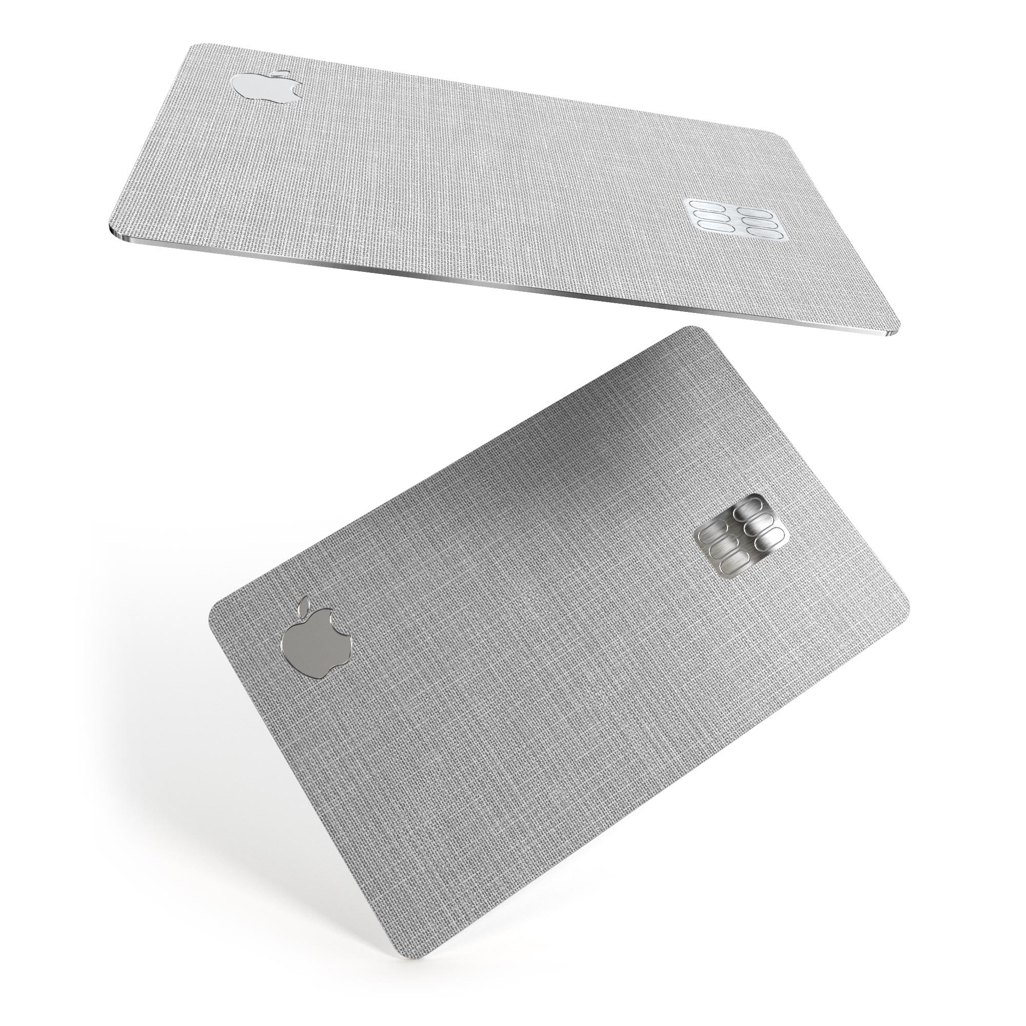 Gray and white scratched fabric skin decal for Apple Card, showcasing premium vinyl material and stylish design.