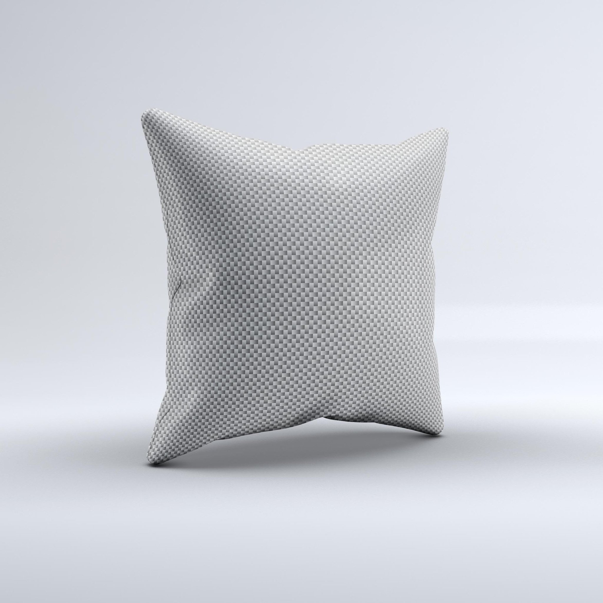 Gray decorative throw pillow with carbon fiber pattern, showcasing unique handmade design and high-quality fabric.