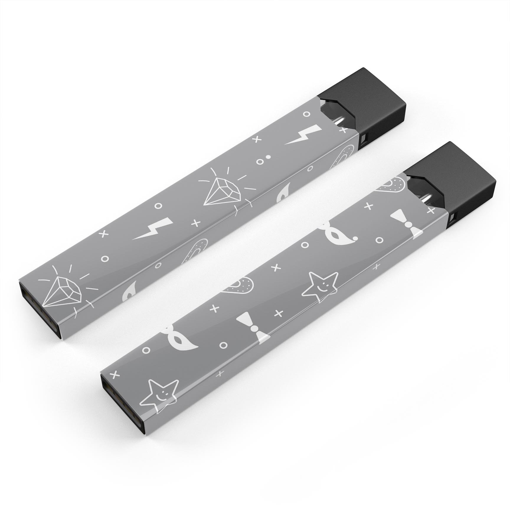 Gray Doodles with Lightning skin-wrap for JUUL vaping device, showcasing a stylish design with premium vinyl material.