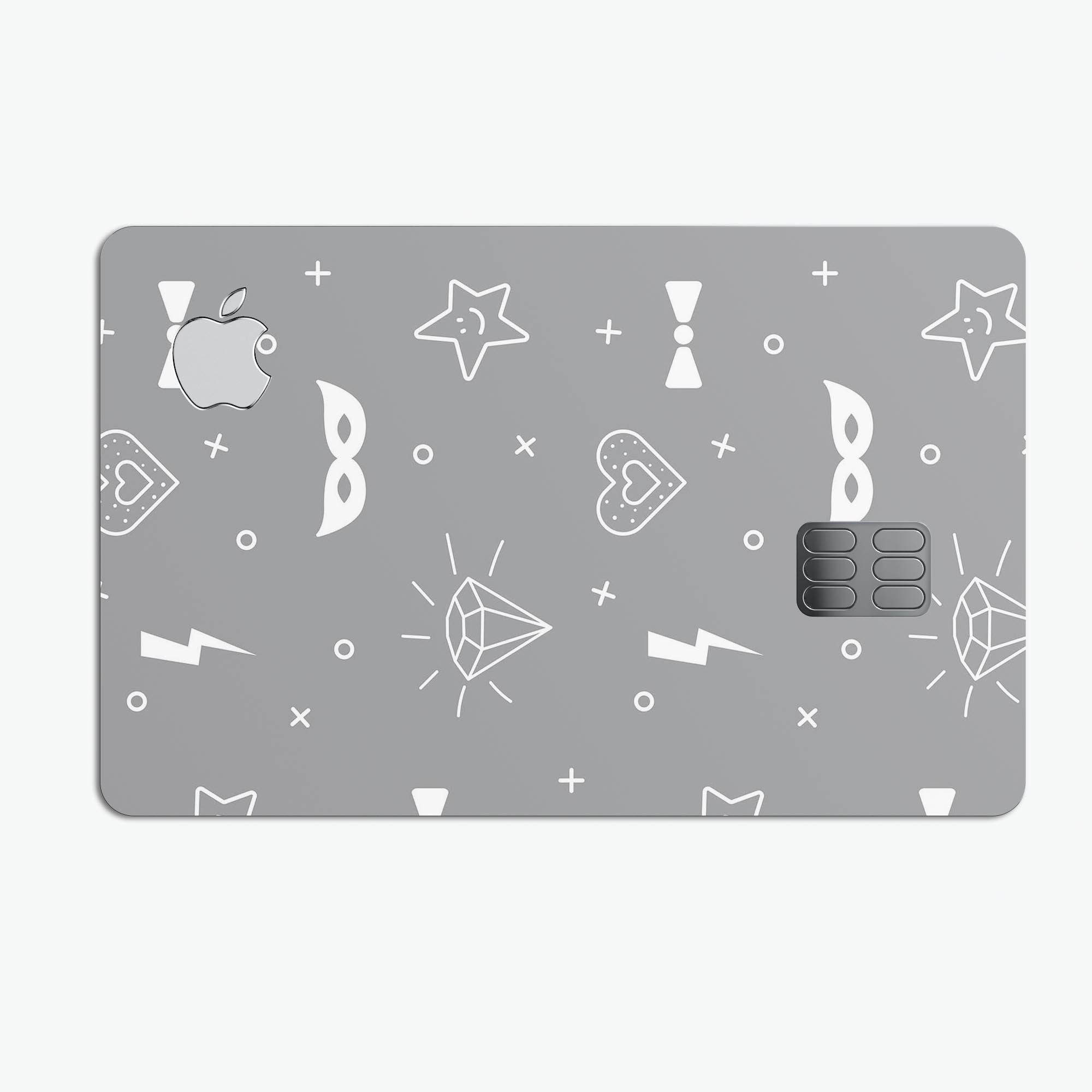 Gray Doodles with Lightning design on a premium protective decal skin for Apple Card, showcasing its stylish and durable features.