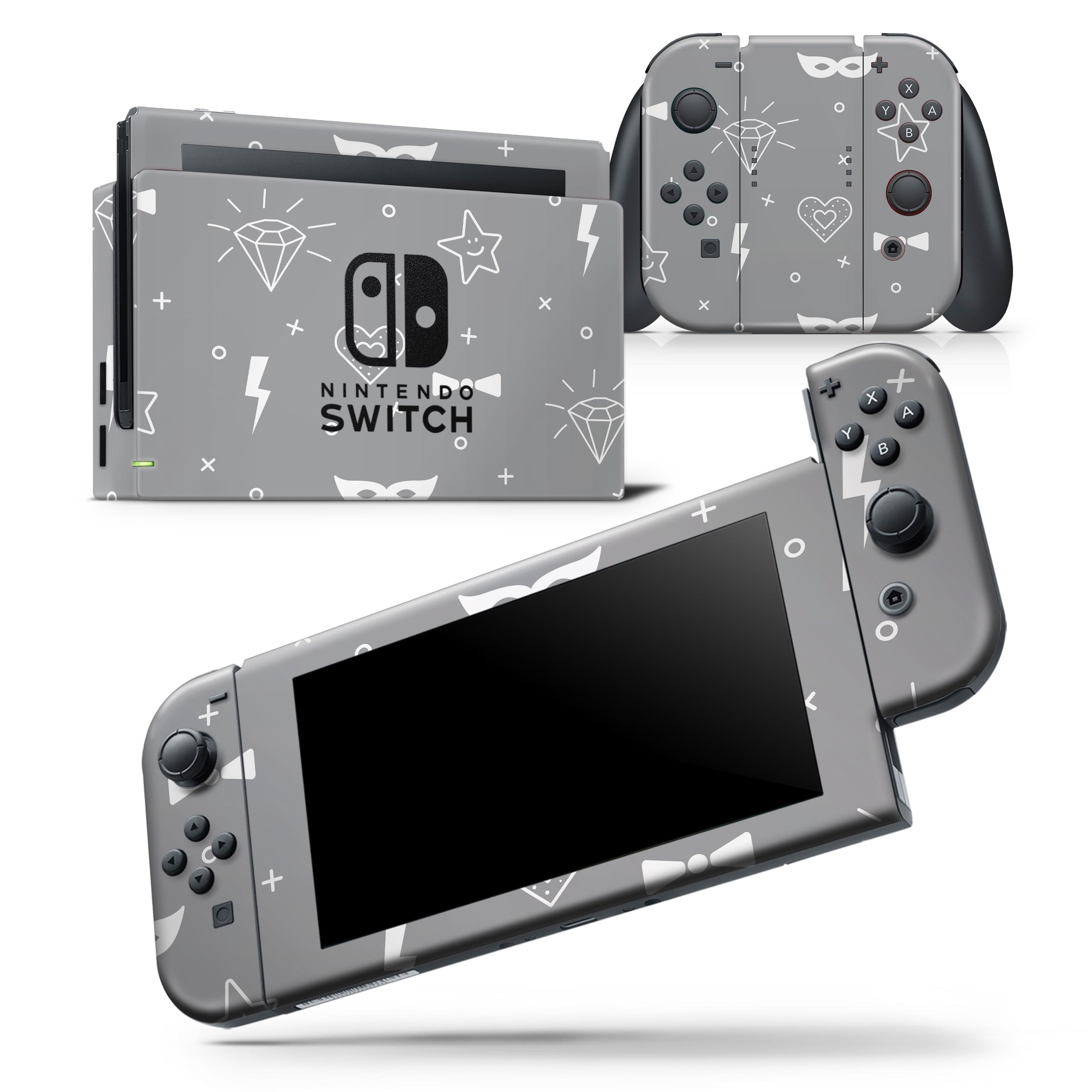 Gray Doodles with Lightning skin wrap decal for Nintendo Switch Lite, showcasing a stylish design that fits snugly on the console.