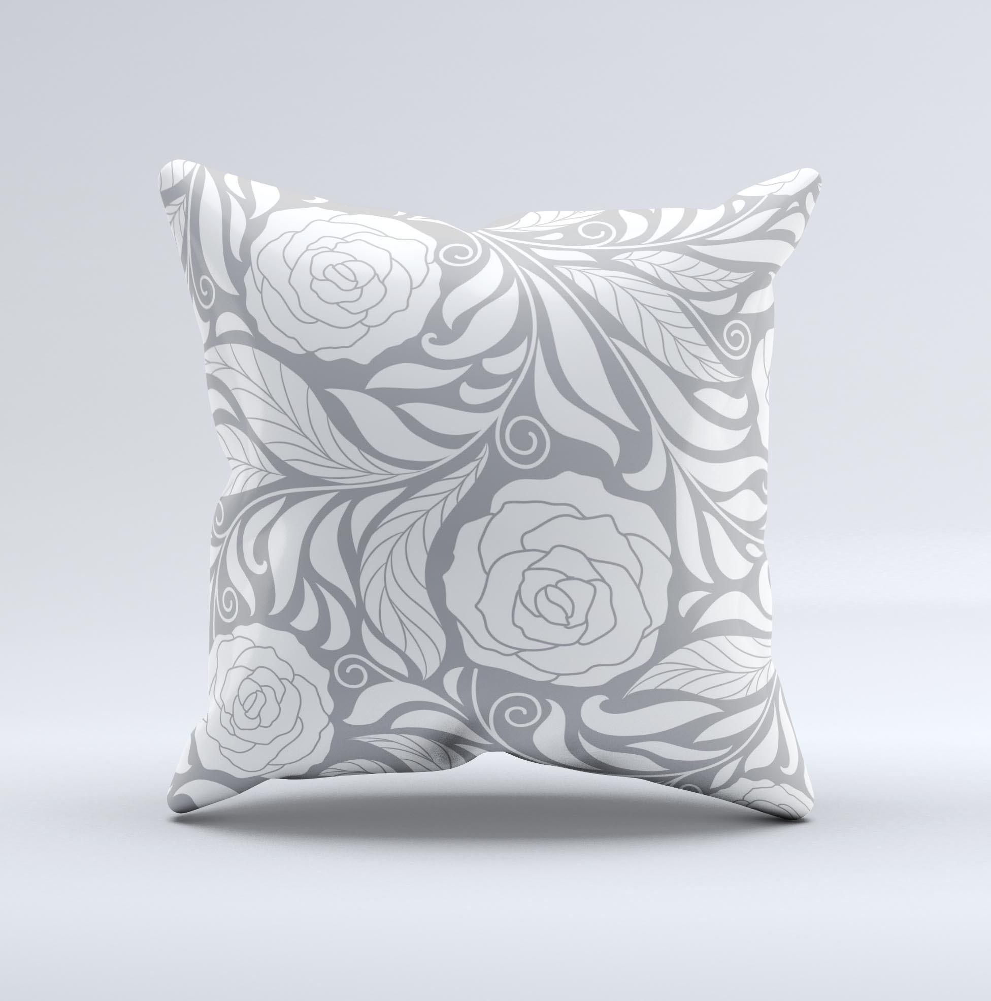 Gray Floral Pattern V3 ink-Fuzed Decorative Throw Pillow featuring intricate floral designs on a soft fabric.
