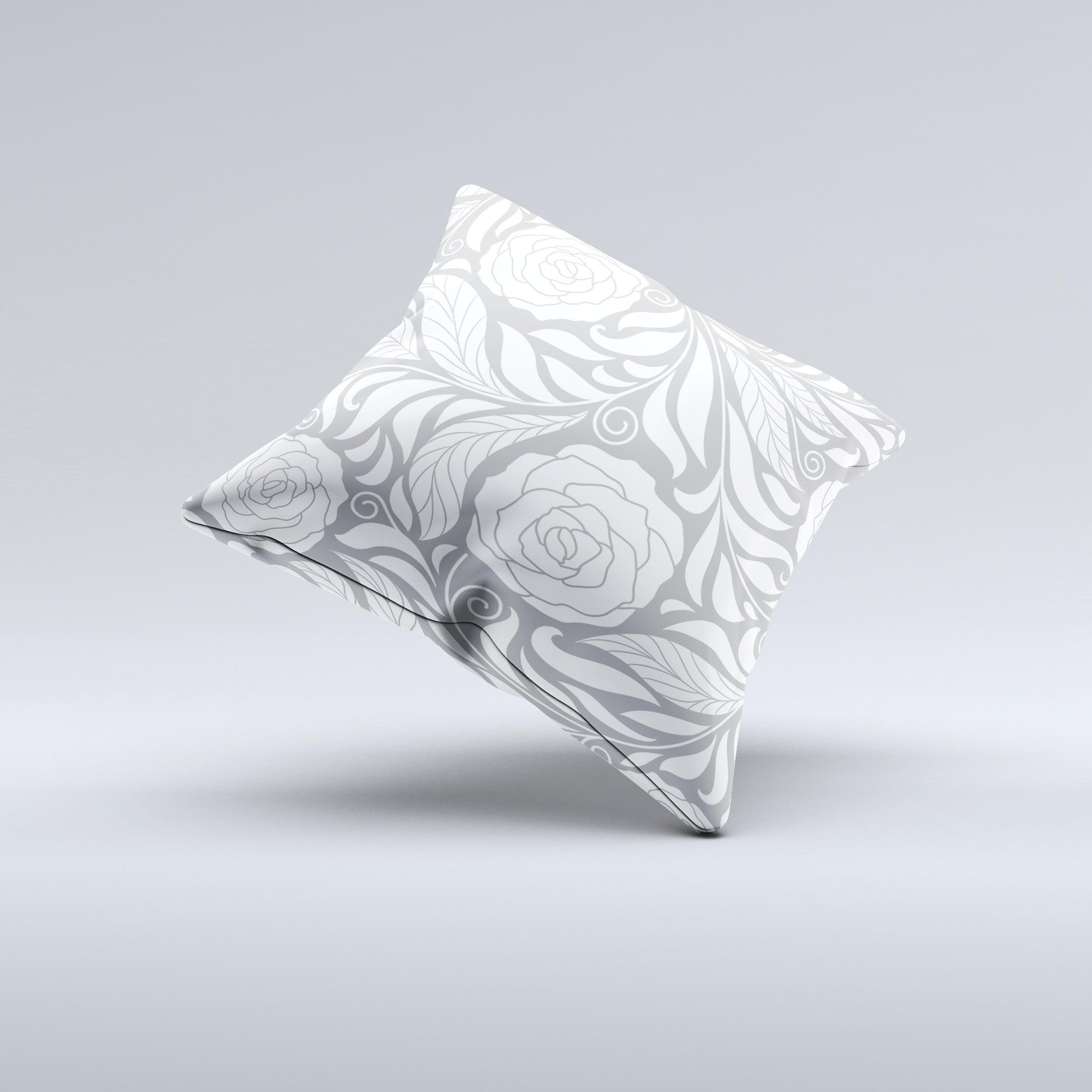 Gray Floral Pattern V3 ink-Fuzed Decorative Throw Pillow featuring intricate floral designs on a soft fabric.