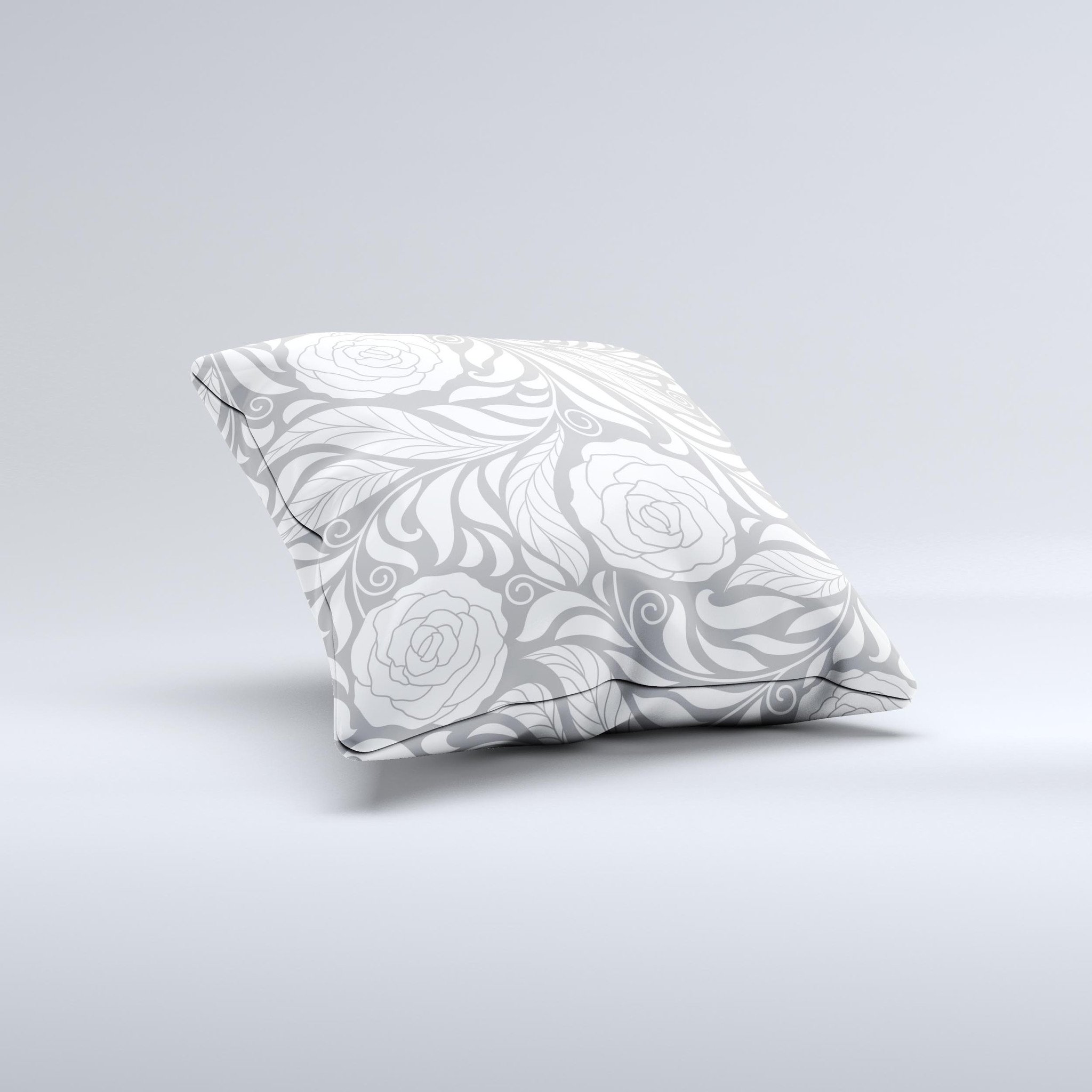 Gray Floral Pattern V3 ink-Fuzed Decorative Throw Pillow featuring intricate floral designs on a soft fabric.
