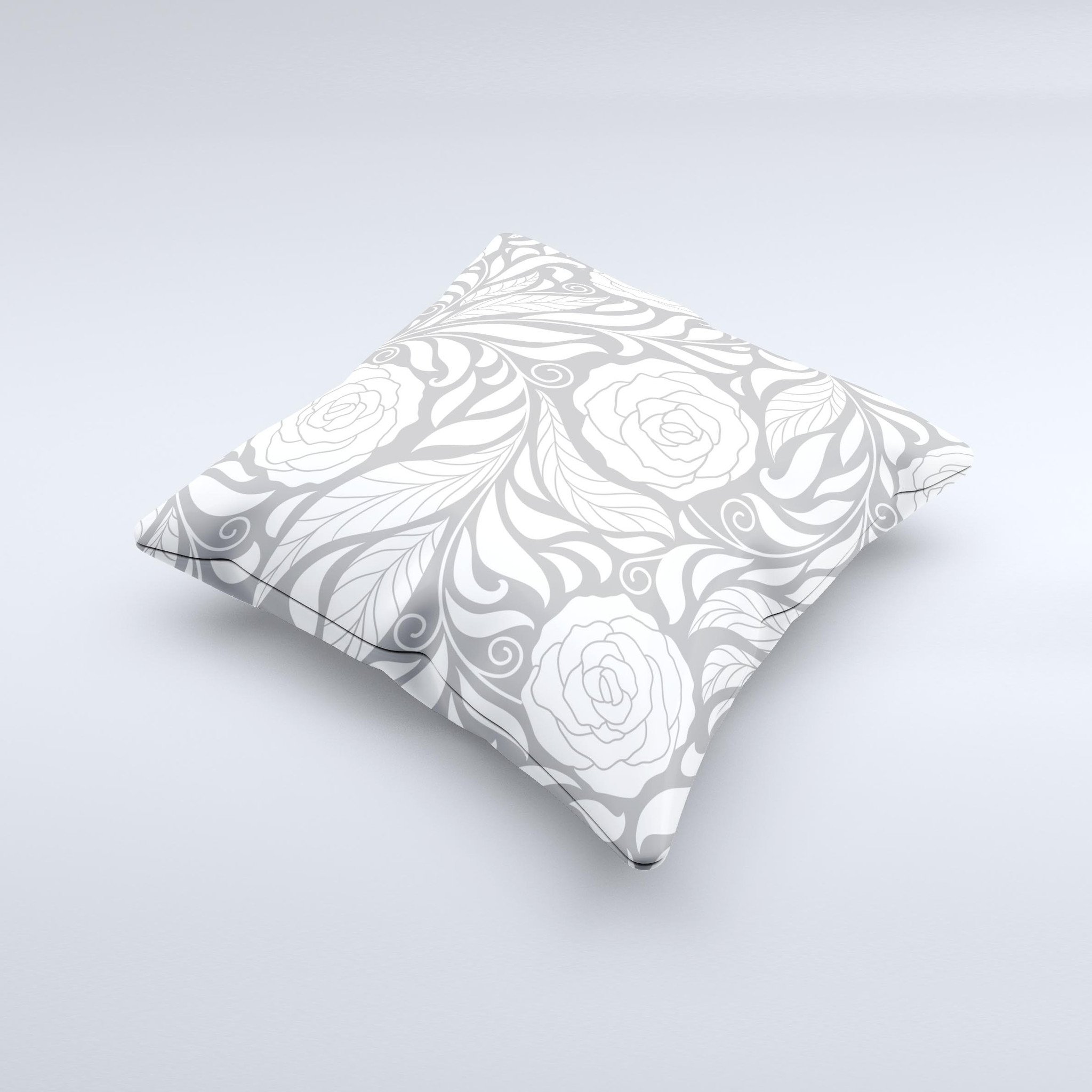 Gray Floral Pattern V3 ink-Fuzed Decorative Throw Pillow featuring intricate floral designs on a soft fabric.