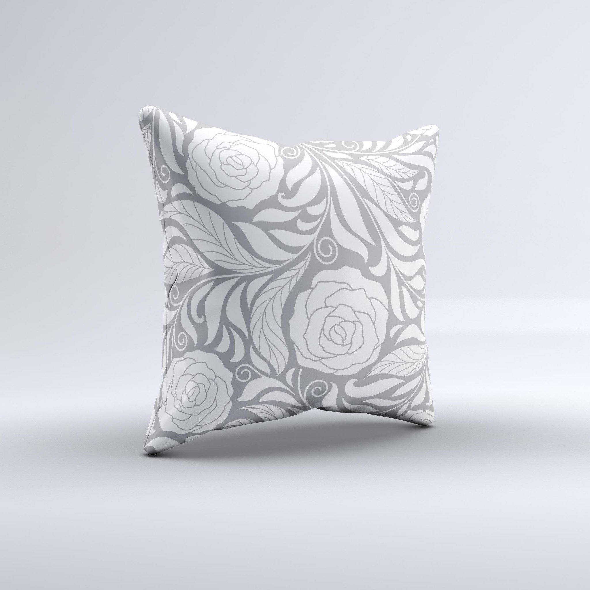 Gray Floral Pattern V3 ink-Fuzed Decorative Throw Pillow featuring intricate floral designs on a soft fabric.