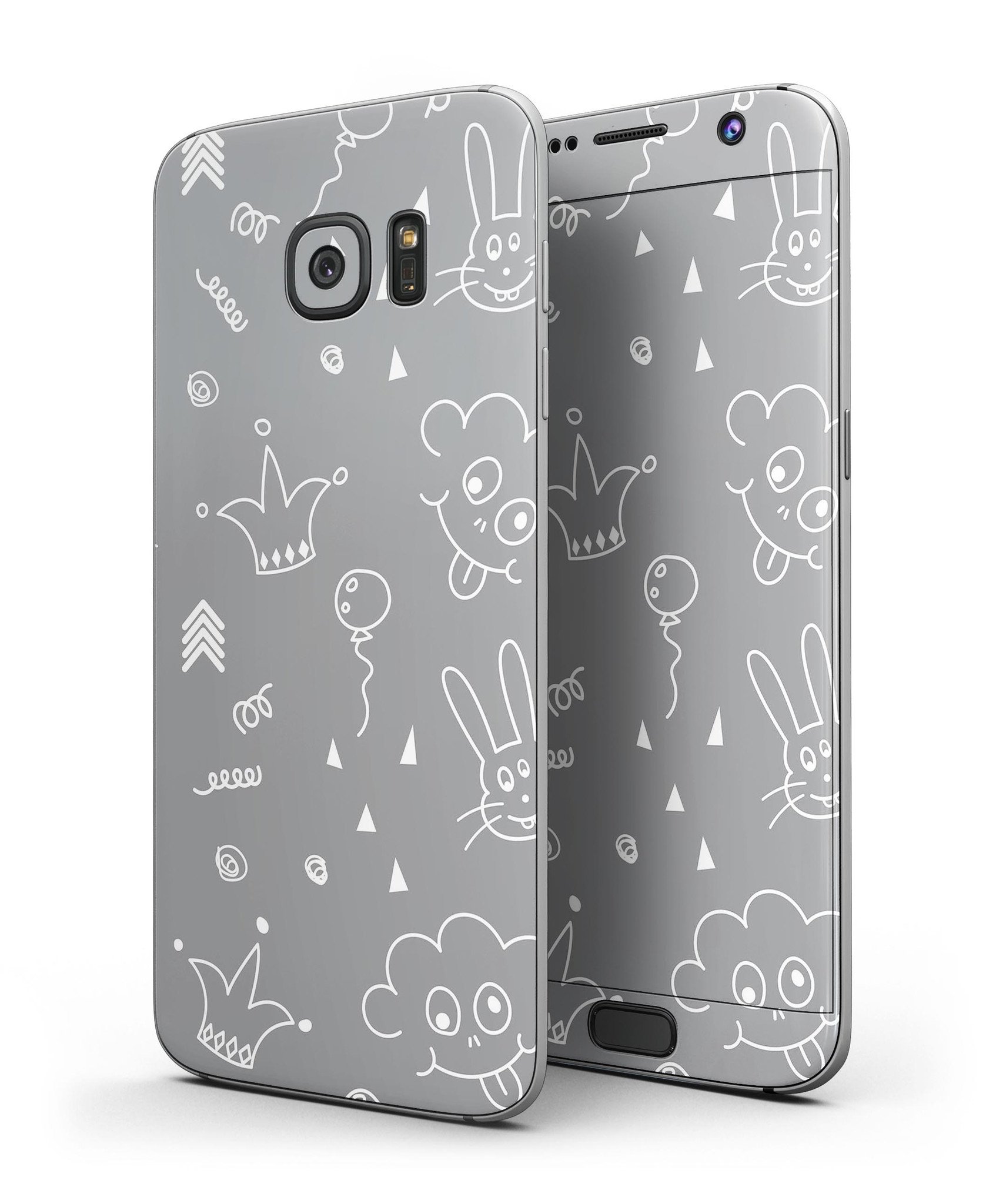 Gray Jester hat skin for Samsung Galaxy S7/S7 Edge featuring colorful balloons, showcasing a stylish design.