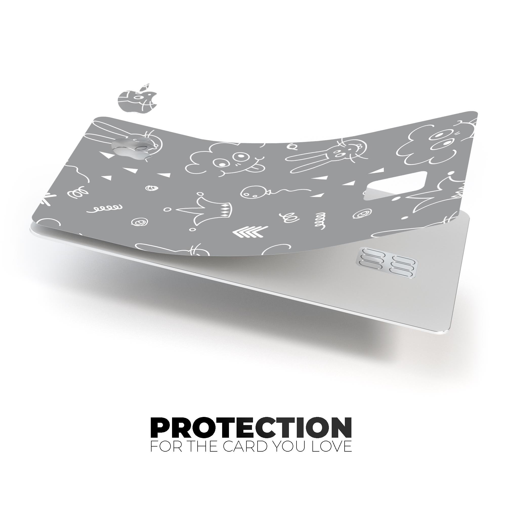 Gray Jester hat design skin for Apple Card featuring colorful balloons, providing stylish protection.