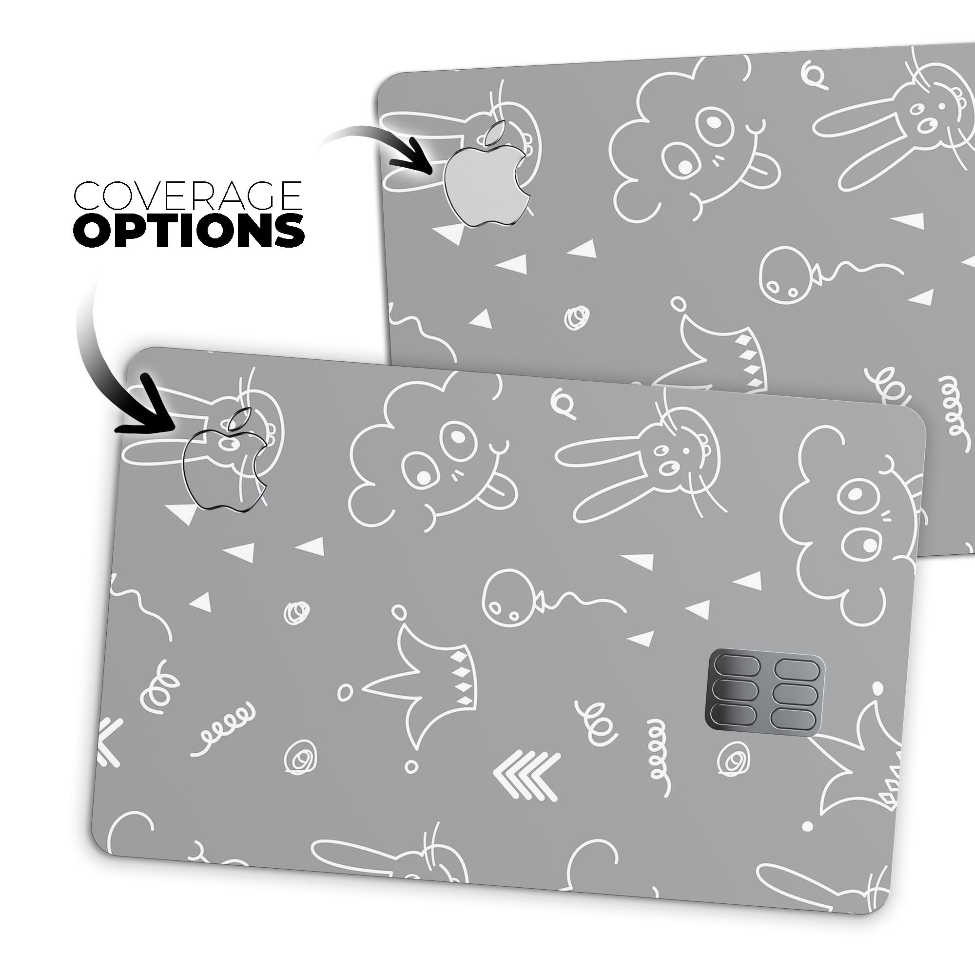 Gray Jester hat design skin for Apple Card featuring colorful balloons, providing stylish protection.