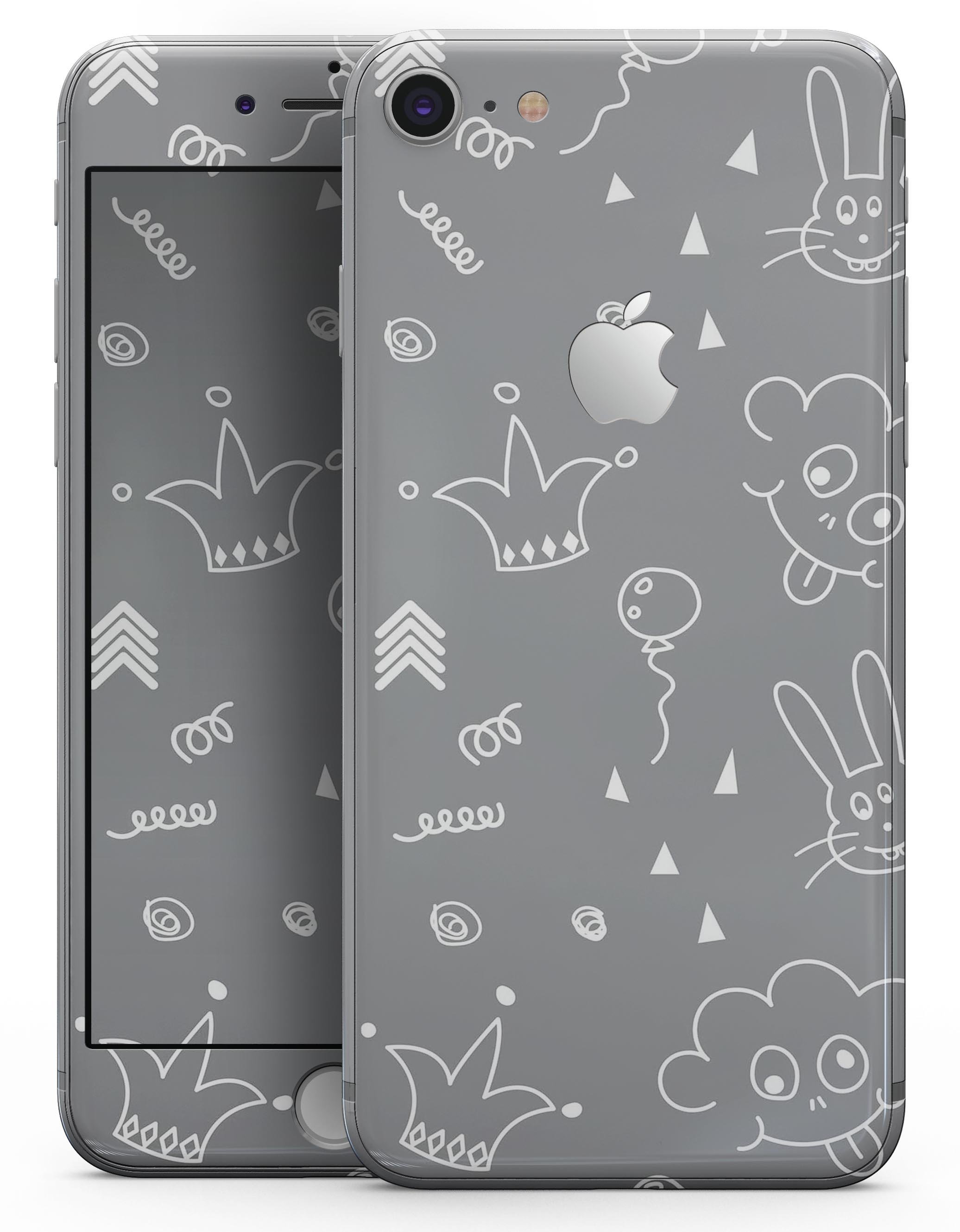 Gray Jester hat skin for iPhone 8 or 8 Plus featuring colorful balloons, showcasing a stylish design.