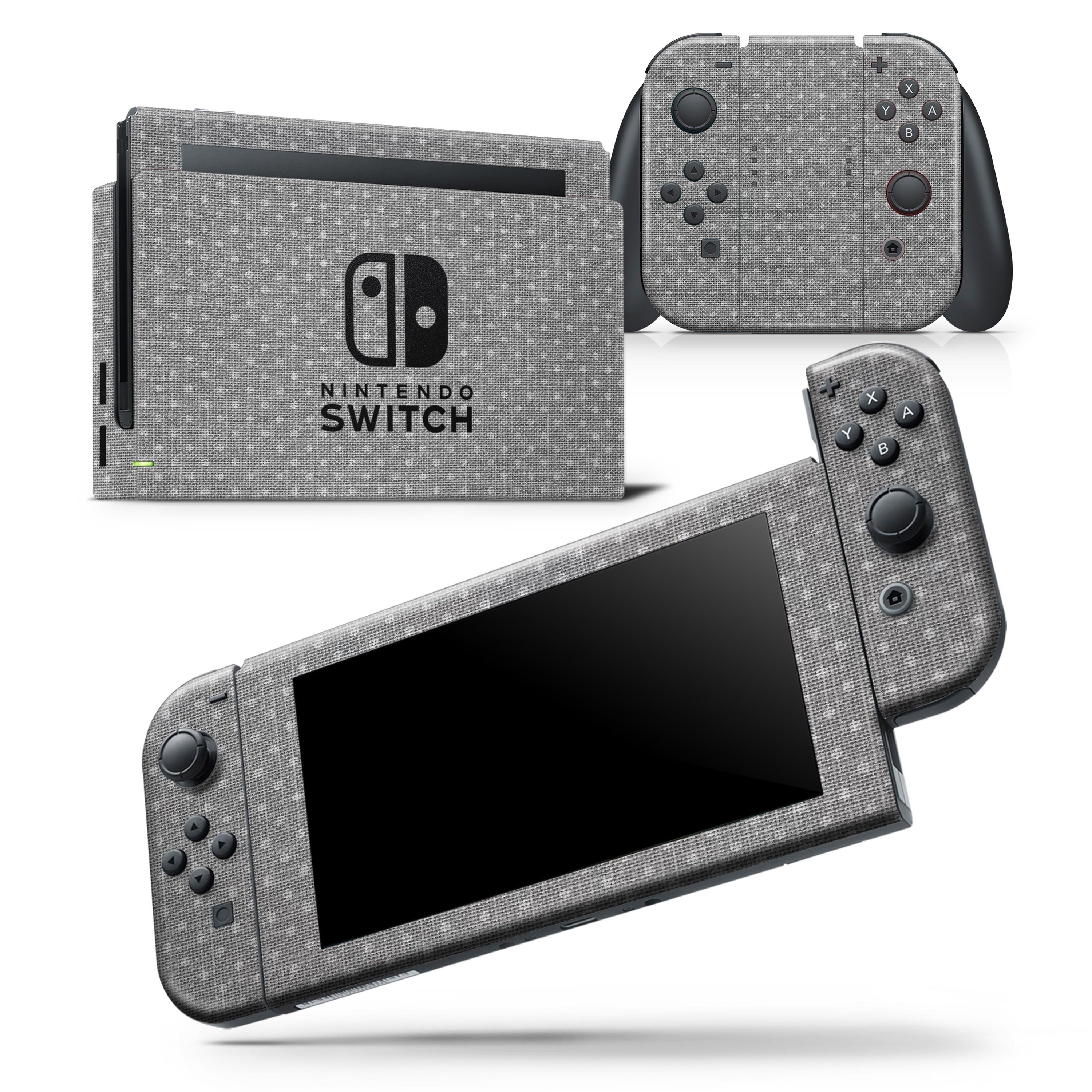 Gray Micro Dot Skin Wrap Decal for Nintendo Switch, showcasing a stylish design that fits snugly on the console and controllers.