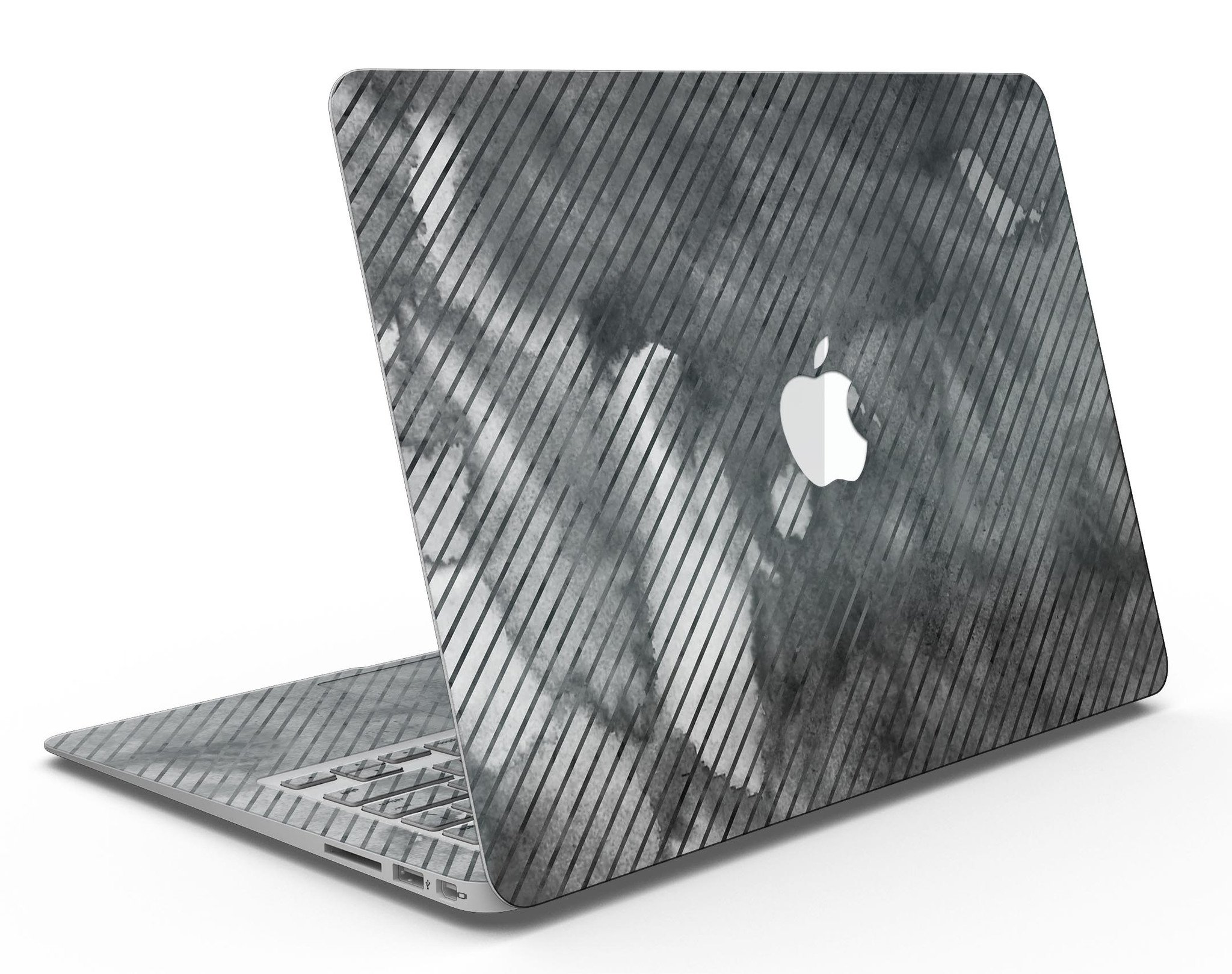 Gray Watercolor Stripes skin kit for MacBook Air, showcasing a stylish design that protects against scratches.