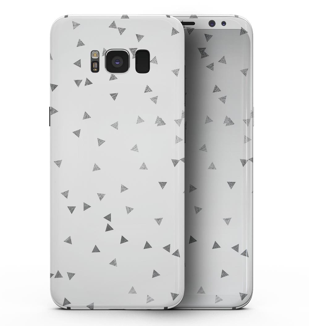 Grayscale Scattered Micro Triangles skin for Samsung Galaxy S8, showcasing a stylish geometric pattern on a sleek device.