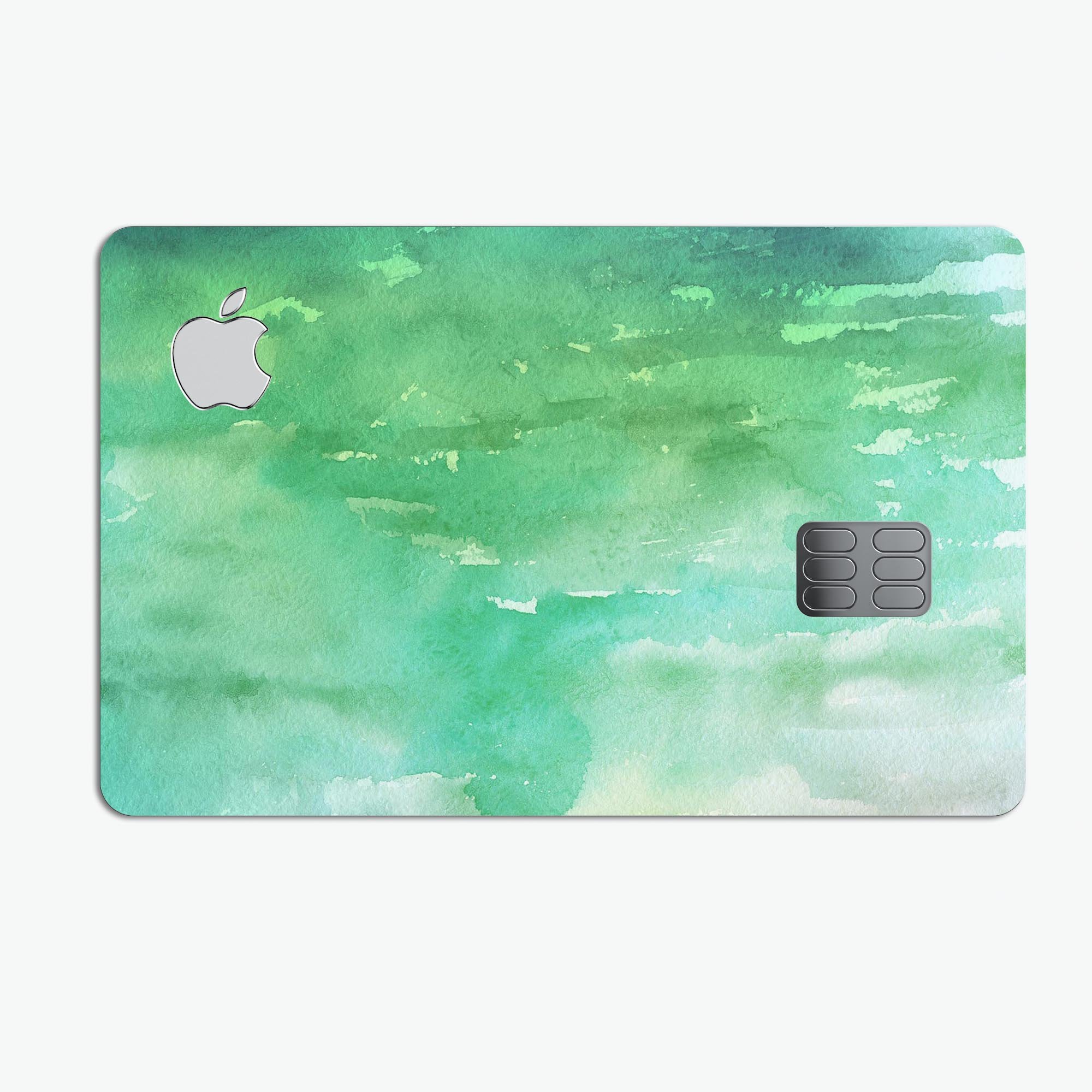 Green 2 Absorbed Watercolor Texture decal on an Apple Card, showcasing vibrant colors and premium vinyl material.
