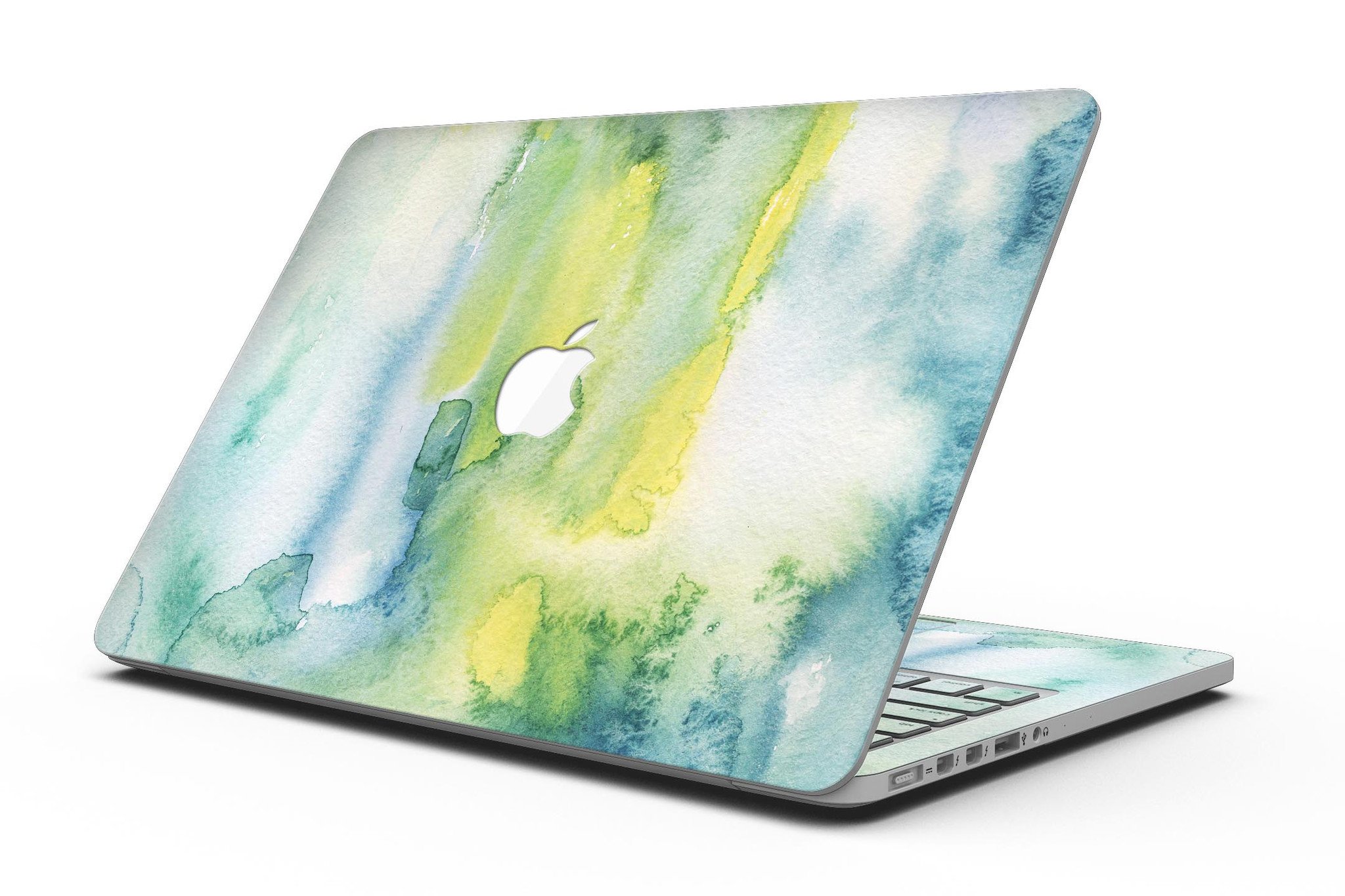 Green 211 Absorbed Watercolor Texture skin for MacBook Pro with Retina Display, showcasing vibrant colors and a stylish design.