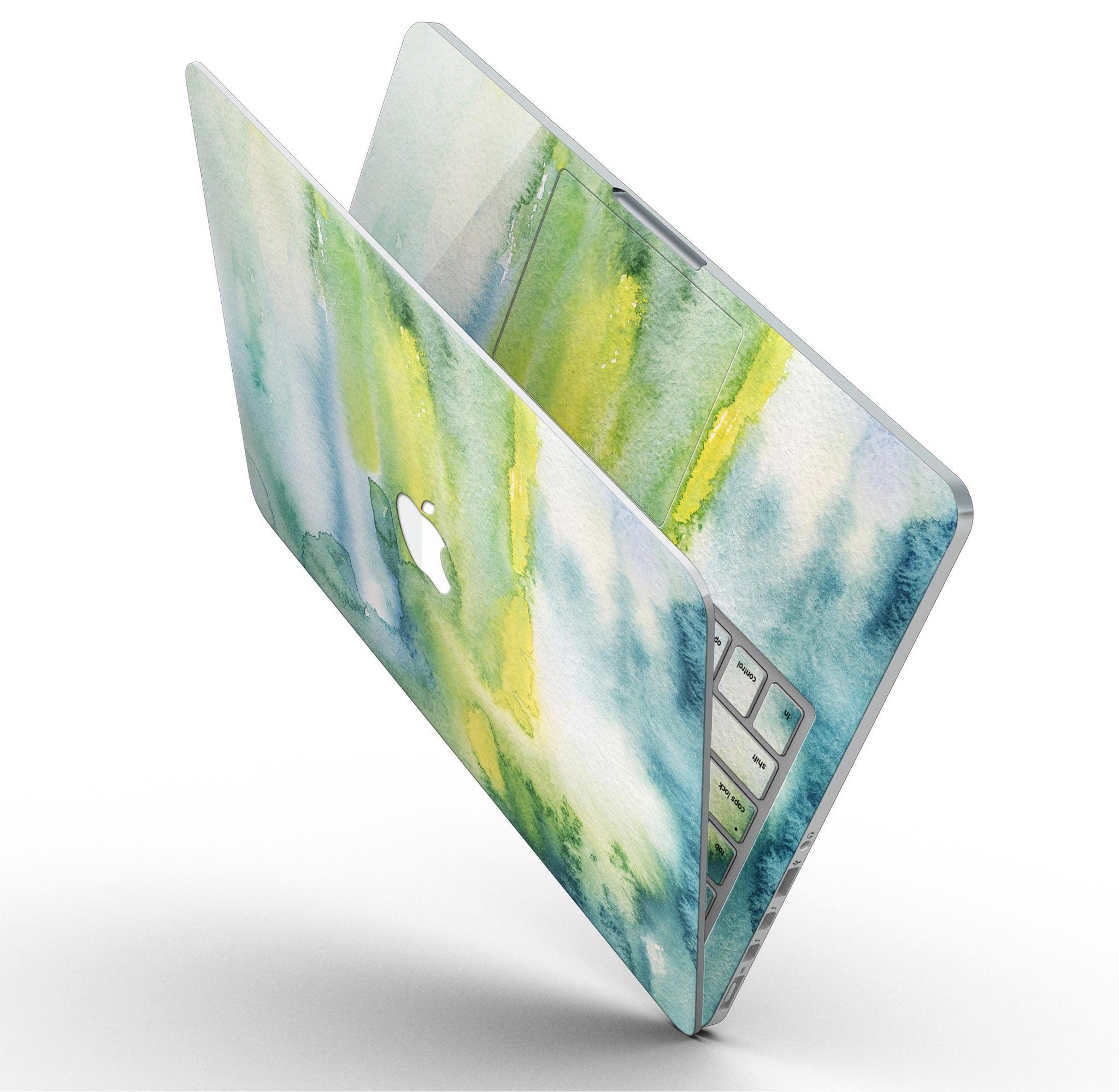 Green 211 Absorbed Watercolor Texture skin for MacBook Pro with Retina Display, showcasing vibrant colors and a stylish design.