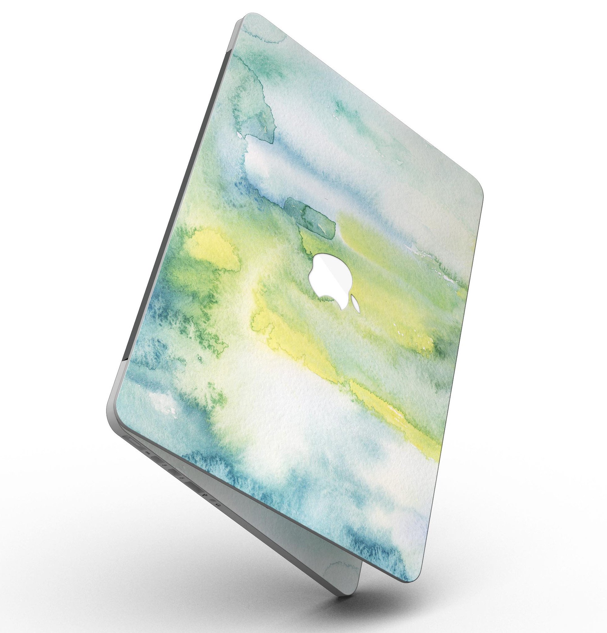 Green 211 Absorbed Watercolor Texture skin for MacBook Pro with Retina Display, showcasing vibrant colors and a stylish design.