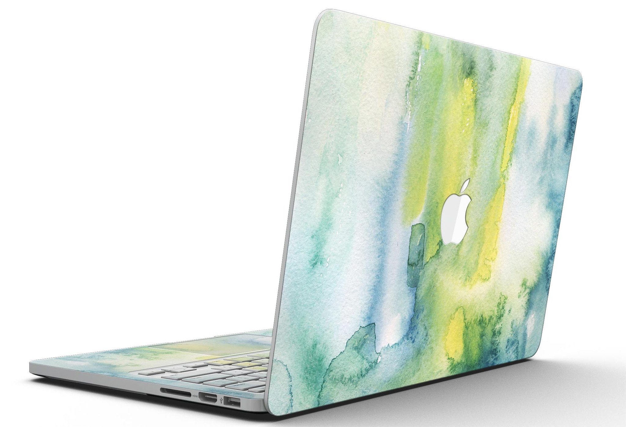 Green 211 Absorbed Watercolor Texture skin for MacBook Pro with Retina Display, showcasing vibrant colors and a stylish design.