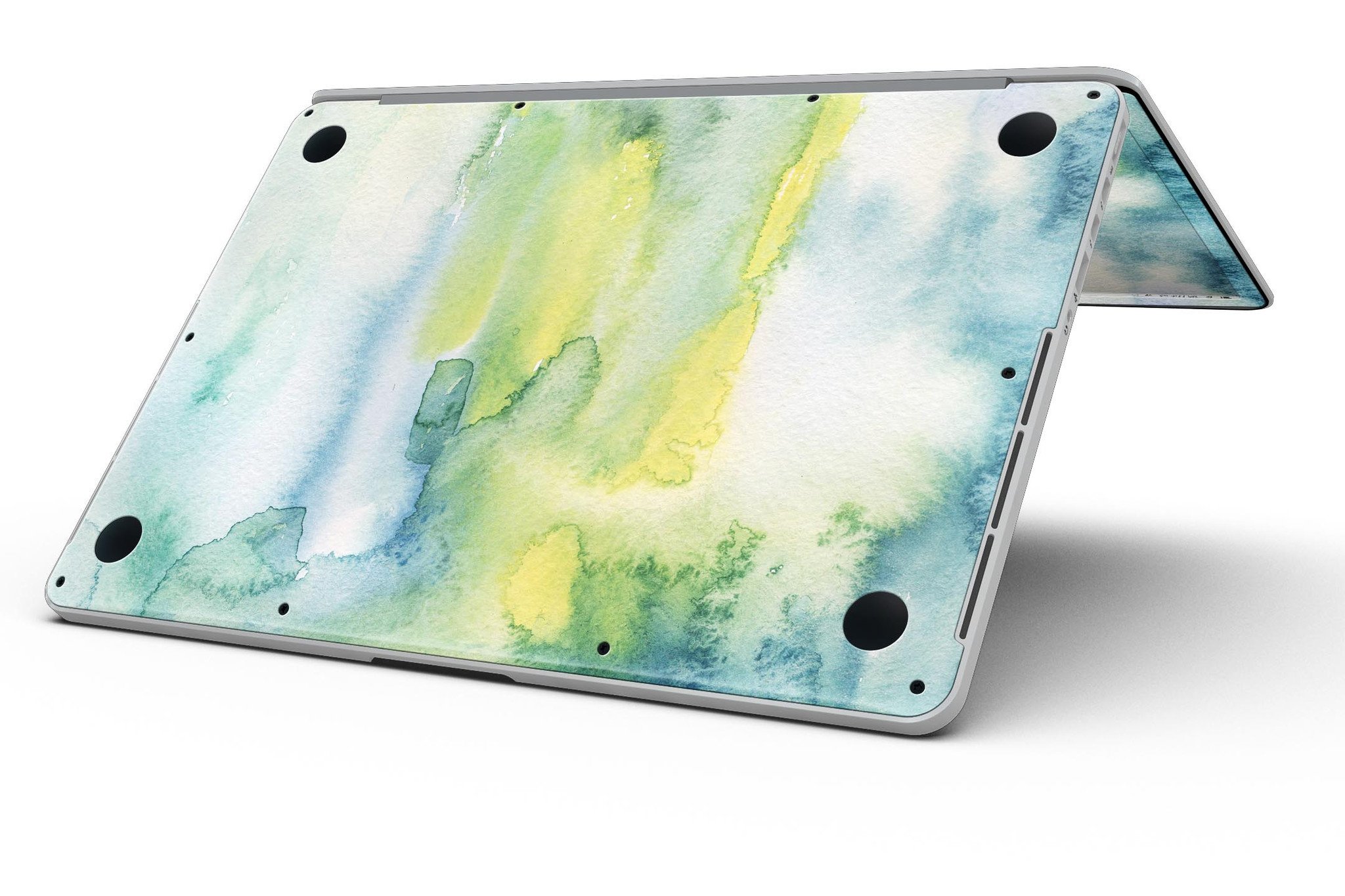 Green 211 Absorbed Watercolor Texture skin for MacBook Pro with Retina Display, showcasing vibrant colors and a stylish design.